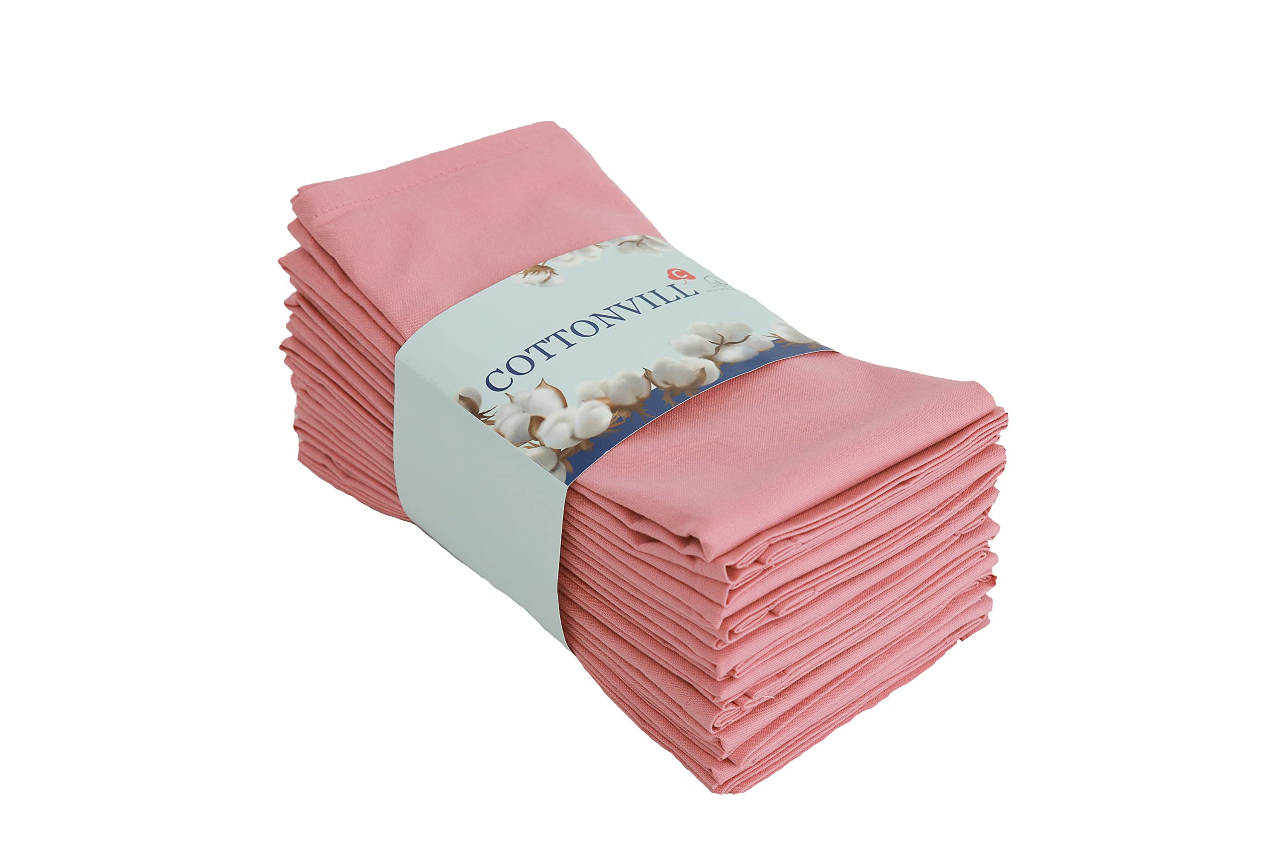 Cottonvill 100% Cotton Cloth Napkins Highly Absorbent Fabric (18X18 Inch 12 Pack, 21-Cameo Pink)