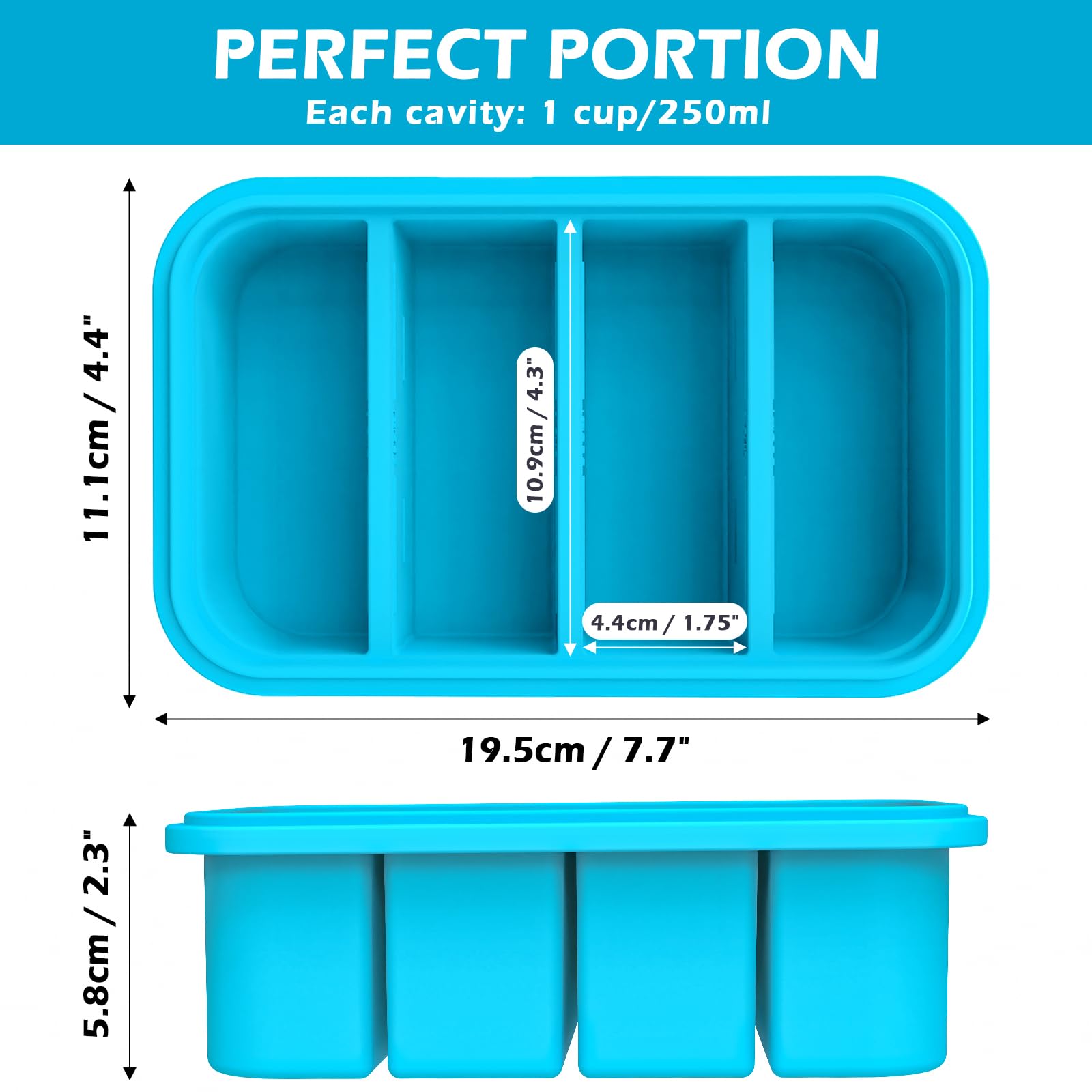Webake Silicone Freezer Tray with Lid, 1 Cup Portion, BPA Free, Blue