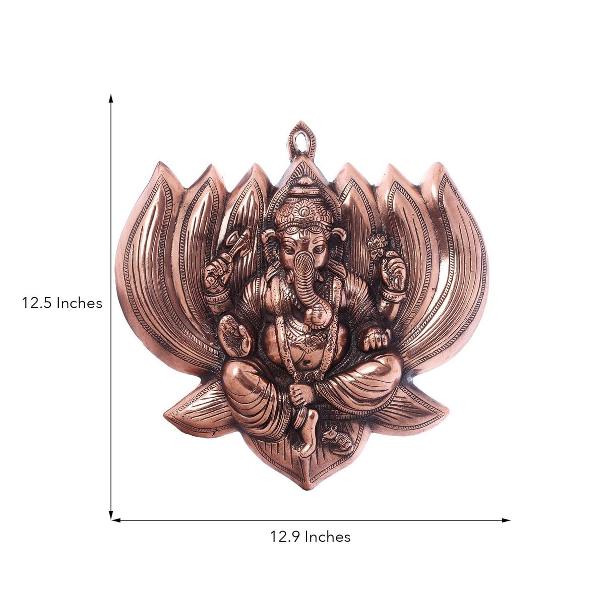Ecraftindia Lord Ganesha On Lotus Metal Wall Hanging (33 Cm X 3 Cm X 32 Cm, Brown)