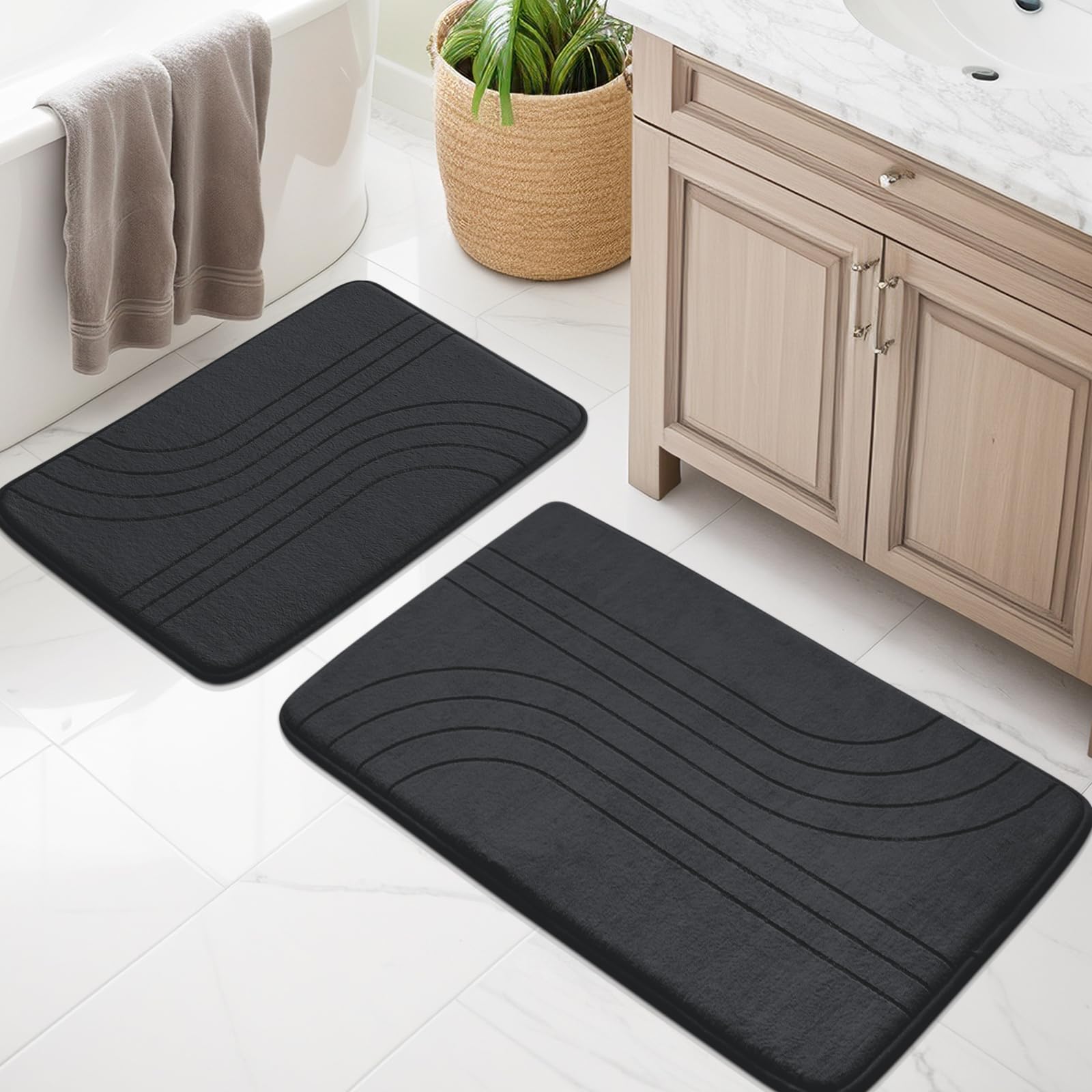 Yihouse Bathroom Rugs Sets 2 Piece, Soft Memory Foam Bath Mat Set, Non Slip Bathroom Mats 2 Piece, Machine Washable Bath Rugs Se
