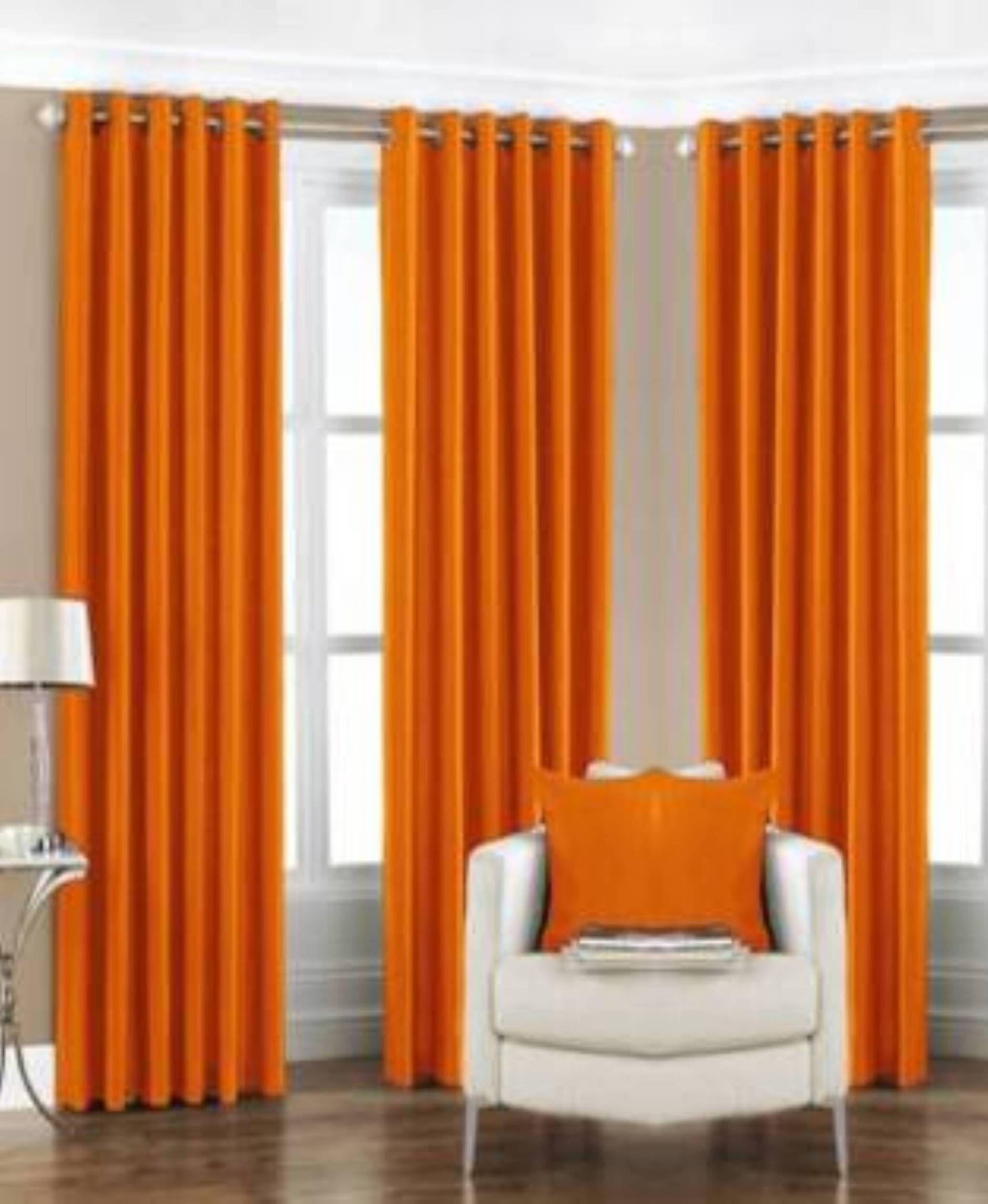 Galaxy Home Decor Solid Plain Curtains for Long Door 10 Feet, Pack of 3, Orange
