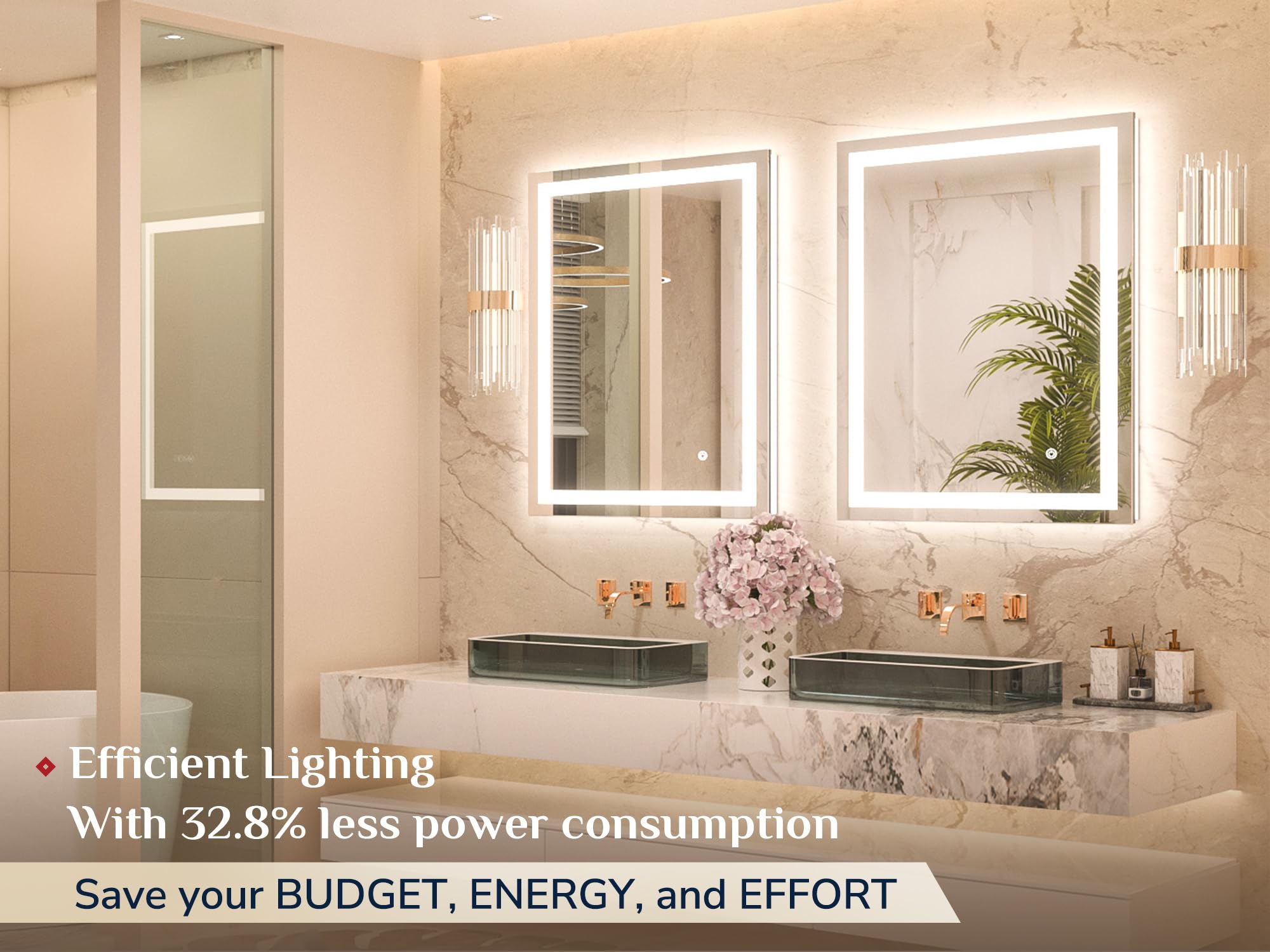 Keonjinn 24 X 32 Inch Bathroom Mirror With Lights, Led Mirror With Frontlit & Backlit, Lighted Mirror With Stepless Dimmable 3-C