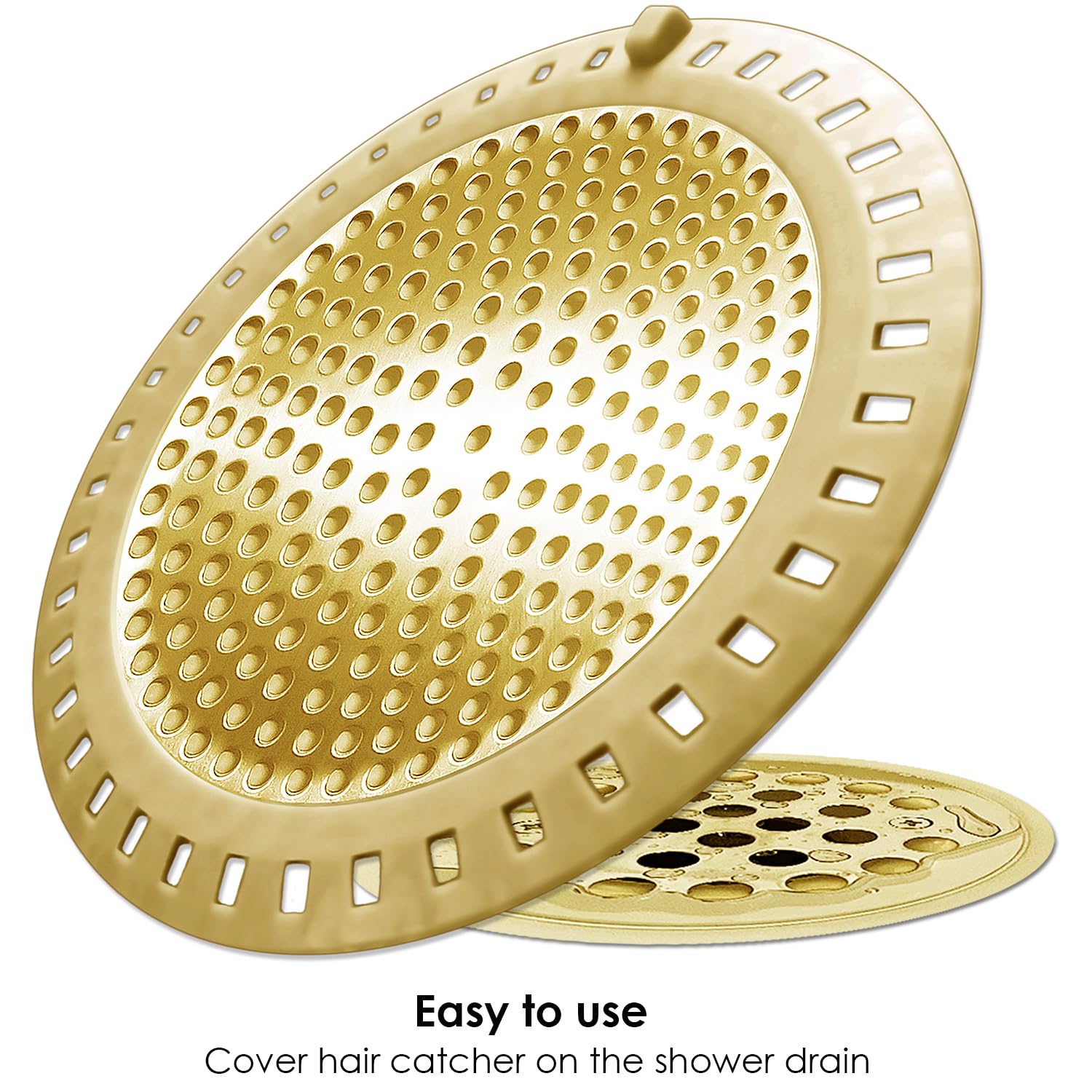 Seatery Hair Catcher Drain Strainer, Stainless Steel & Silicone, Gold, Model SHR-HC-2-G, 2PCS Set for Bathtub & Sink