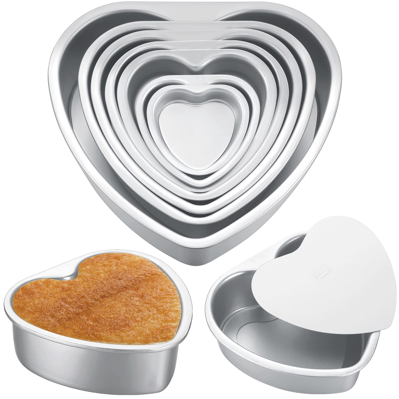Sieral 7 Pcs Aluminum Heart Shaped Cake Pans Set 3/4/ 5/6/ 8/10 Inch Diy Nonstick Baking Pan With Removable Bottom Cake Dessert