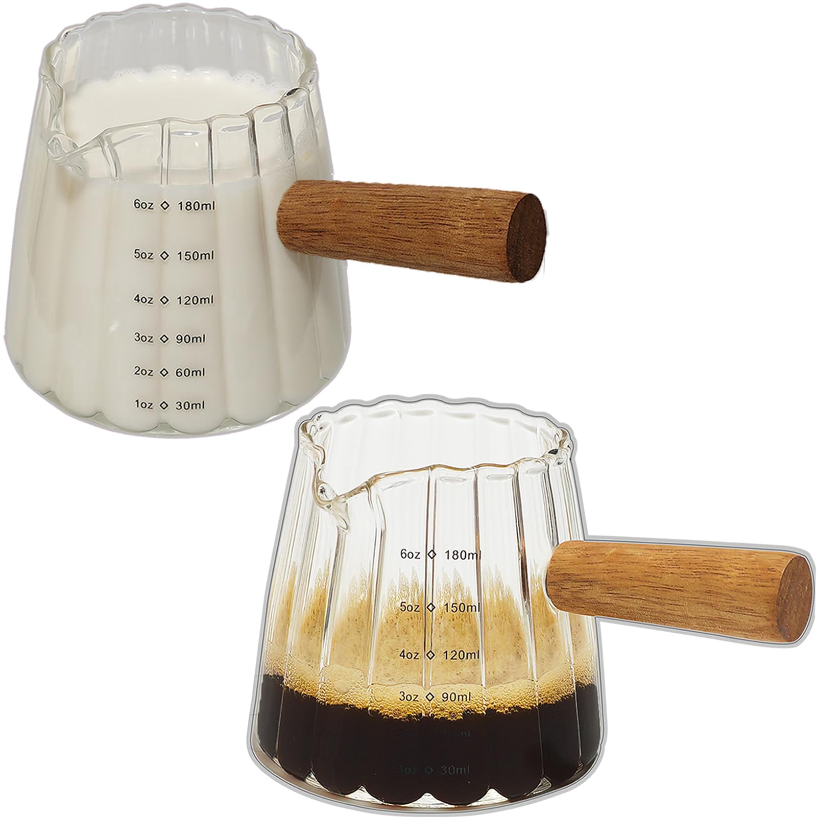TIWPAJS 2-Pack Espresso Cups 6OZ, Espresso Accessories, Expresso Shots Cup, Espresso Shot Glass with V-Shaped Mouth, Ribbed Milk