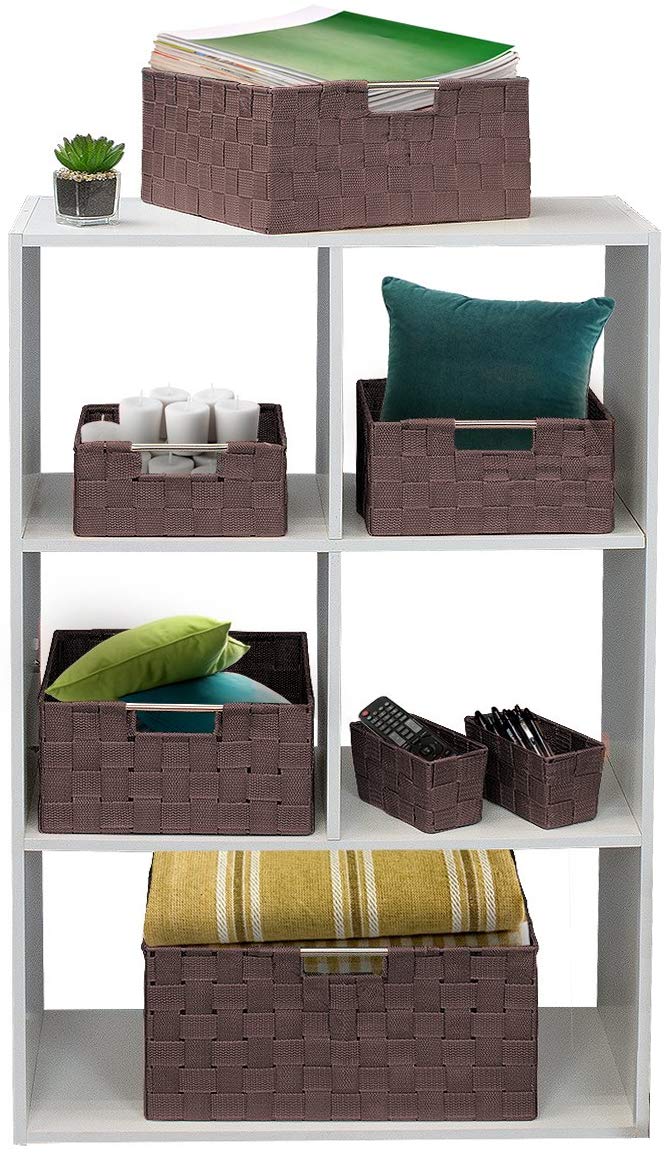 Sorbus Storage Baskets for Organizing (Set of 7)  Mesh Hand-Woven Design  Linen Closet Organizers and Storage  Organizer Storage Baskets for Shelves  Variety Pack Organizers and Storage (Chocolate)