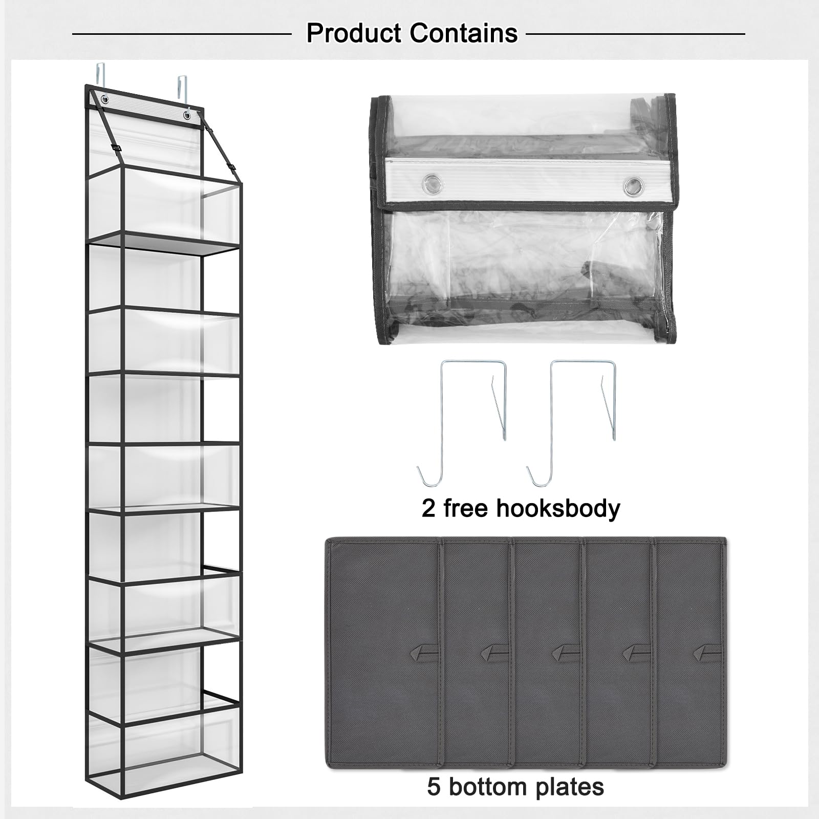 Fixwal Over The Door Hanging Pantry Organizer, 5-Shelf Large Capacity, PVC, Grey, Model 4913