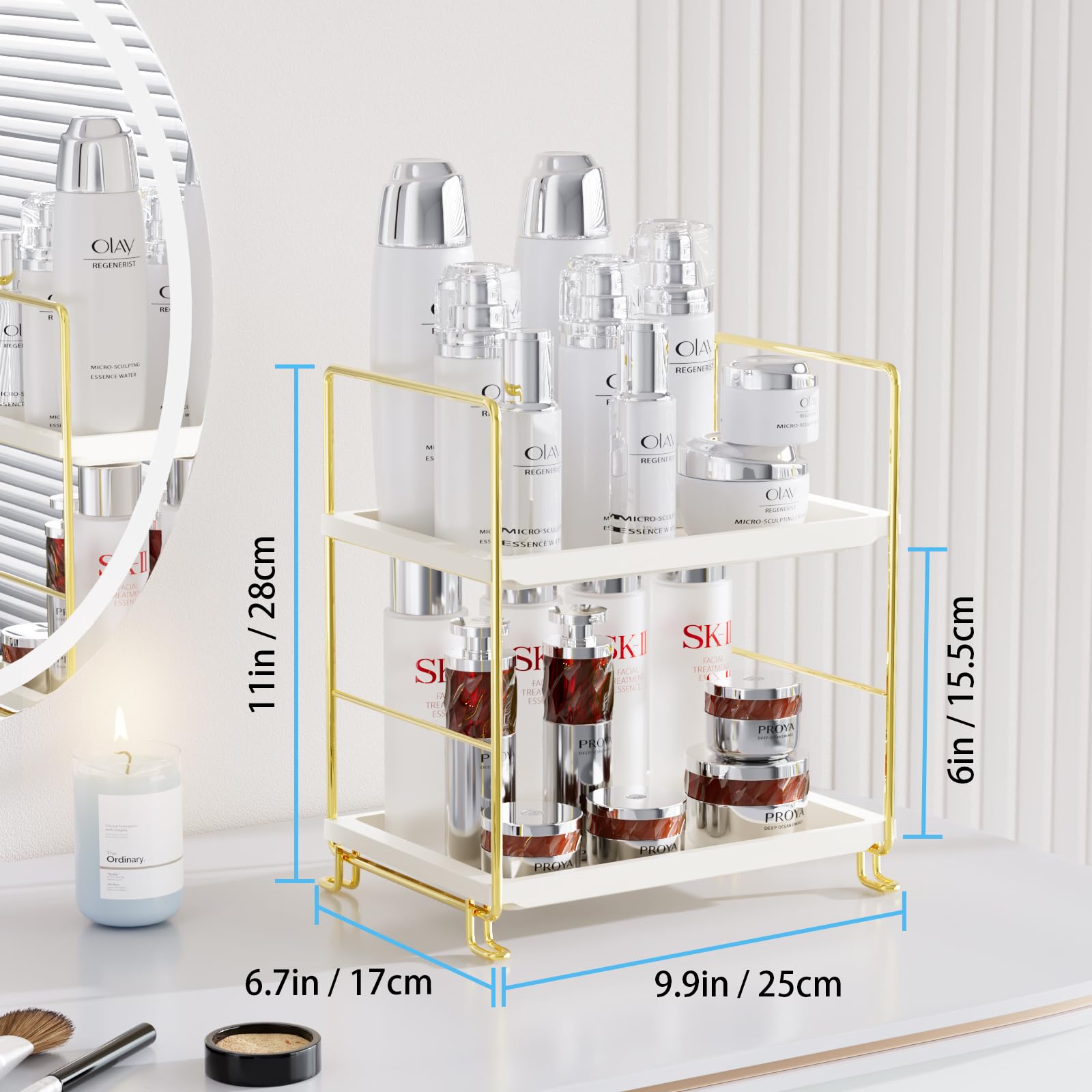 Fsyueyun 2-Tier Bathroom Countertop Organizer, Tool-Less Installation Premium Plastics Makeup Perfume Organizer Skincare Shelf F