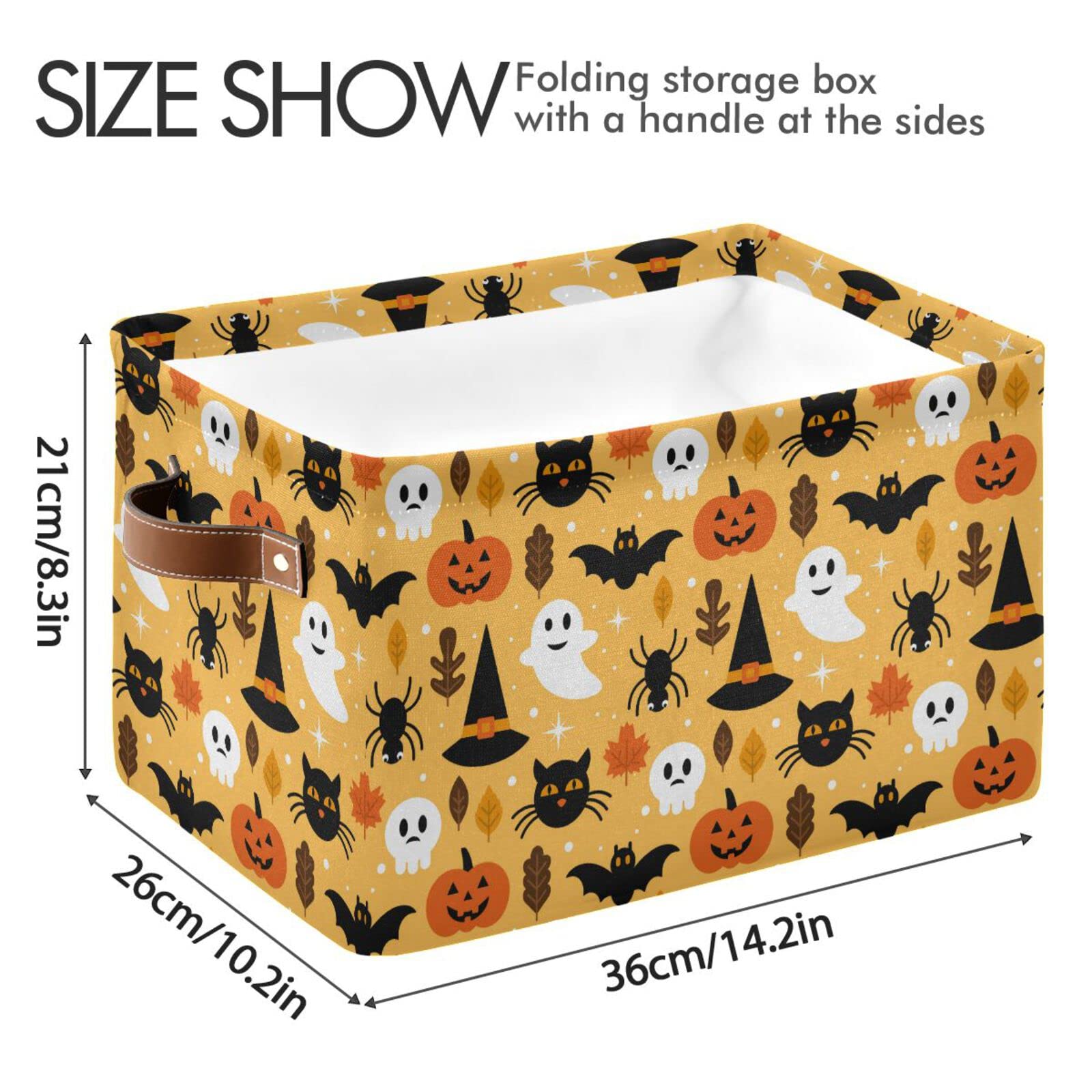 Large Storage Basket Halloween Spooky Skull Pumpkin Black Cat Foldable Storage Box Organizer Bins With Handles For Bedroom Home
