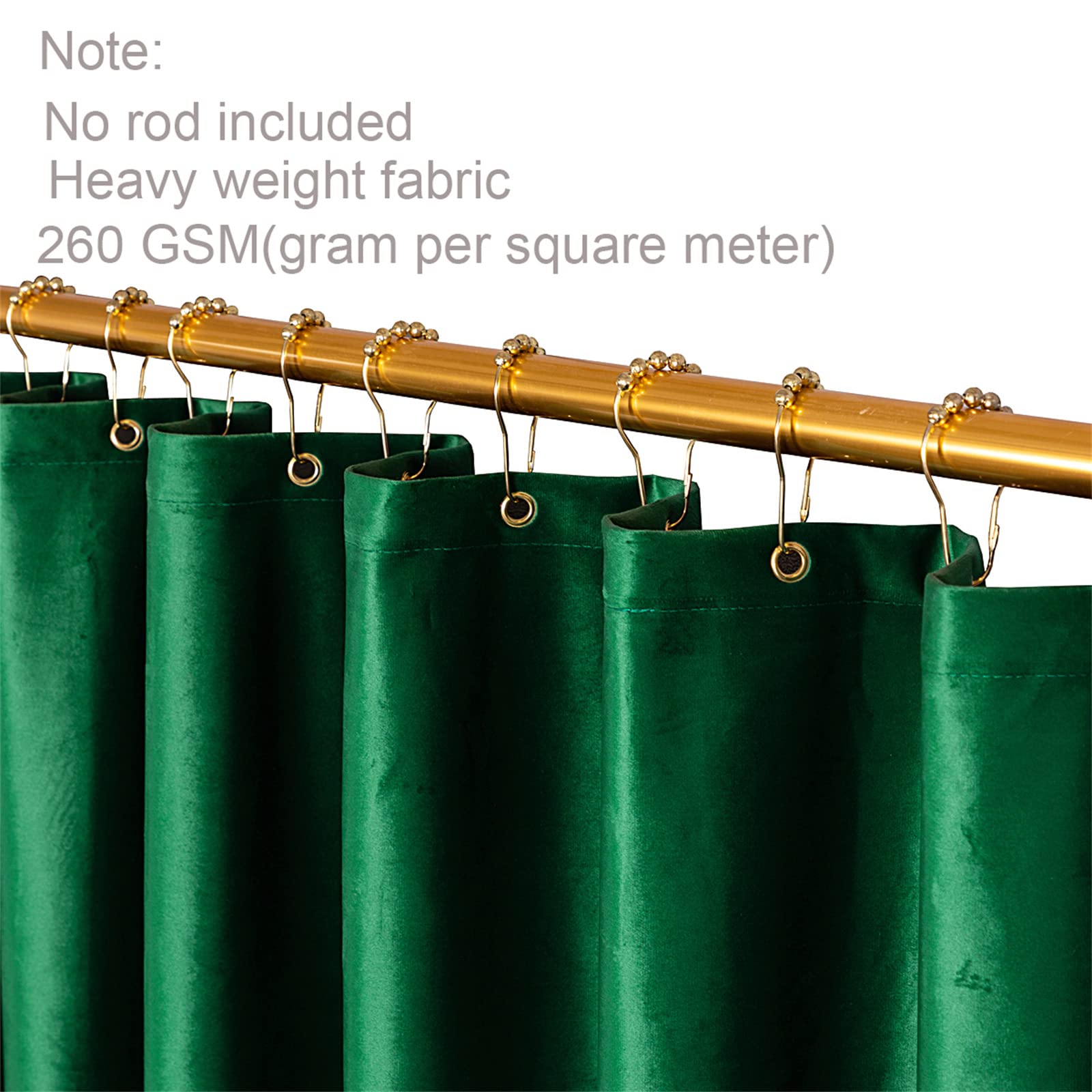 Thicken Velvet Dark Green Shower Curtains For Bathroom, Luxury 260 Gsm Heavy-Duty Fabric Curtain With Hooks, Washable, Waterproo