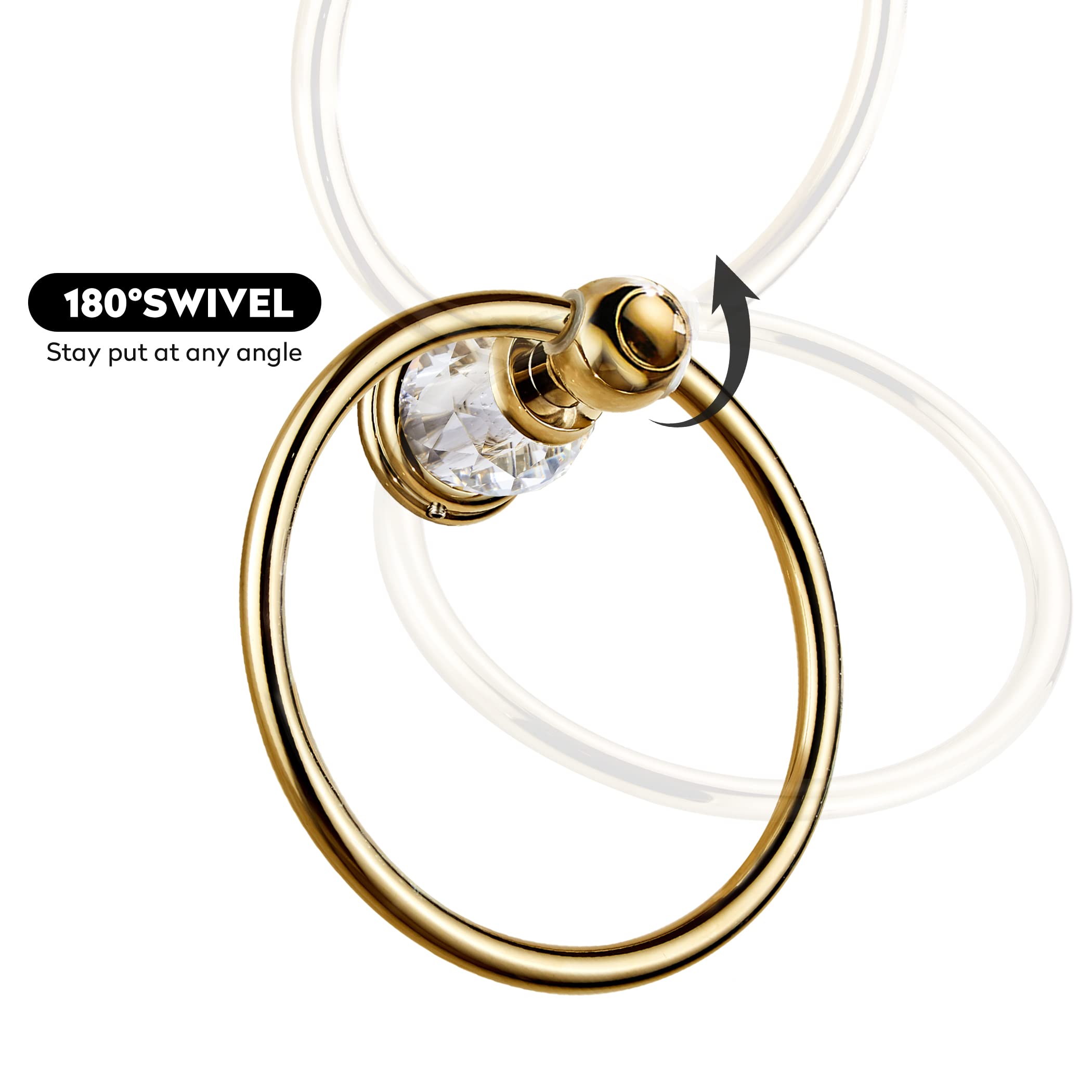 WINCASE Crystal Towel Ring  Gold Towel Holders for Bathrooms  Round Hand Towel Rack Wall Mounted Decorative