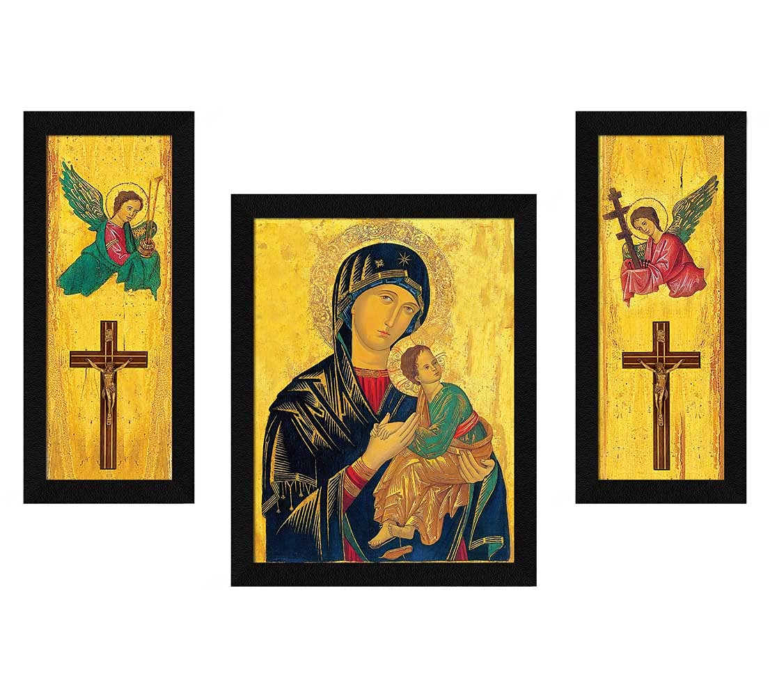 Artx Paper Baby Jesus Christ Mother Mary Photo Wall Art Painting, Multicolor, Traditional, 13 X 22 Inches, Set Of 3