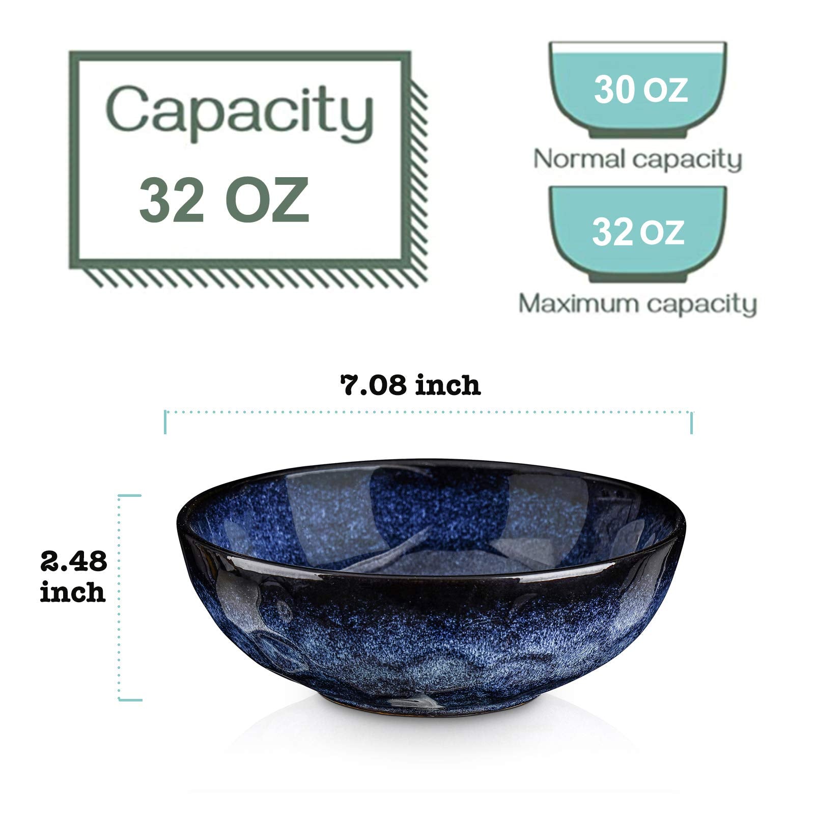 Vicrays Ceramic Salad Bowls Set For Kitchen, Serving - 32 Ounce Soup Bowls, Pasta Bowls, Chip Resistant, Dishwasher Microwave Sa