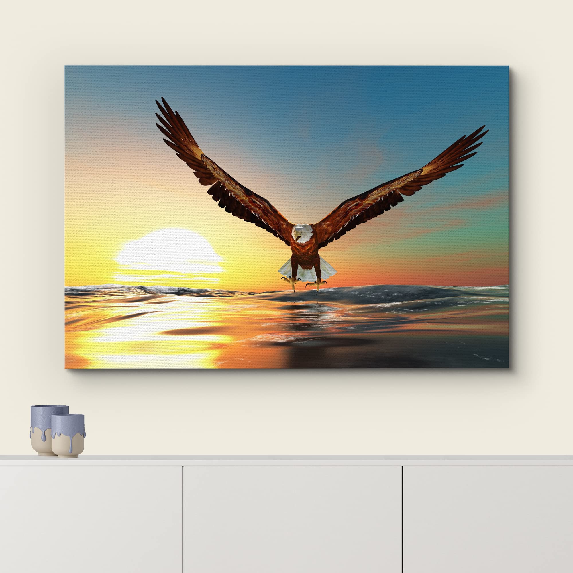 Wall26 - Canvas Prints Wall Art - Bald Eagle Flying Above The Sea | Modern Wall Decor/Home Decoration Stretched Gallery Canvas W