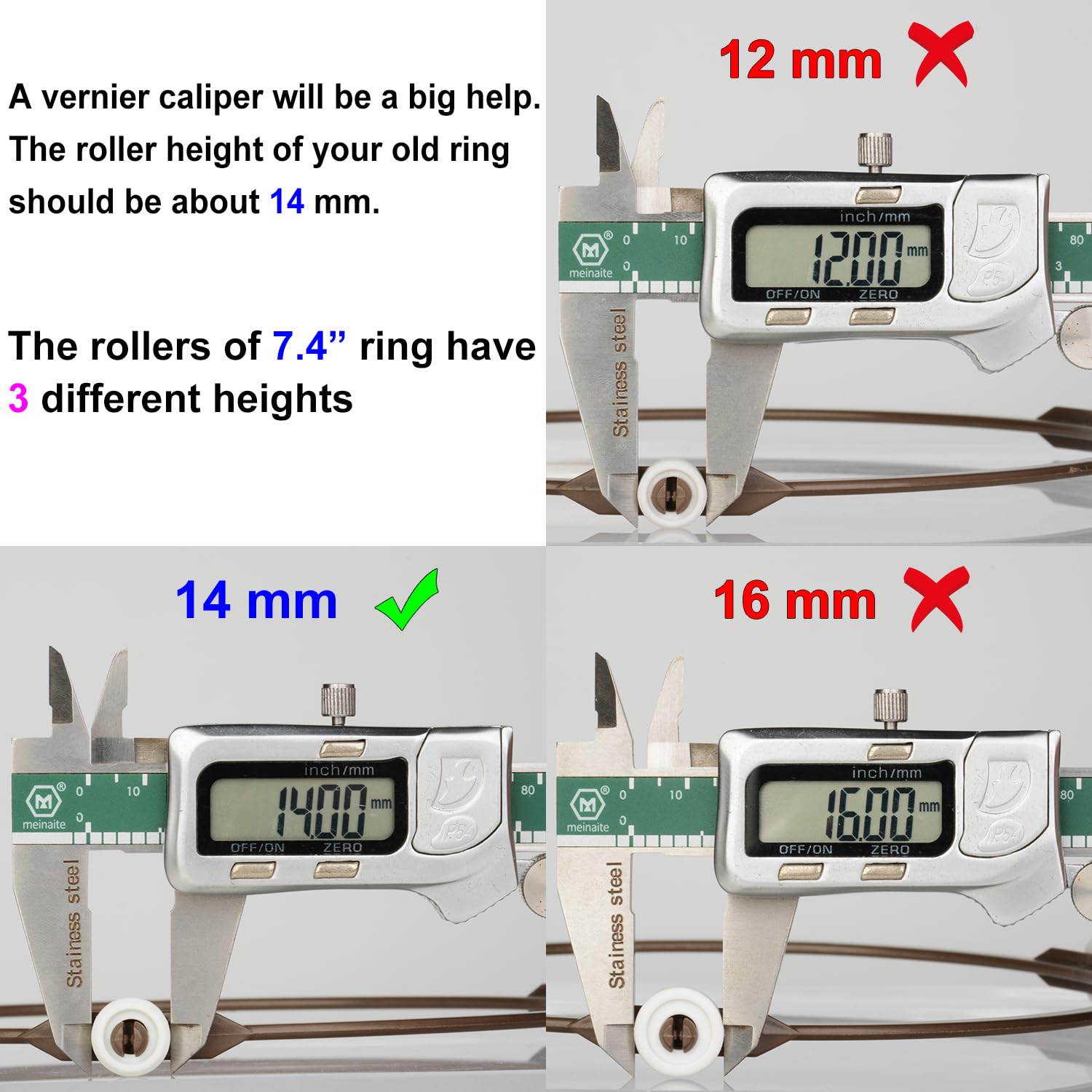 Jolaxy 7.4'' Microwave Turntable Ring with 14 mm Rollers  Microwave Oven Tray Support  Glass Plate Rotating Roller Ring  Ring Outer Diameter 7.4 inches (18.8 cm)  Roller Height 14 mm