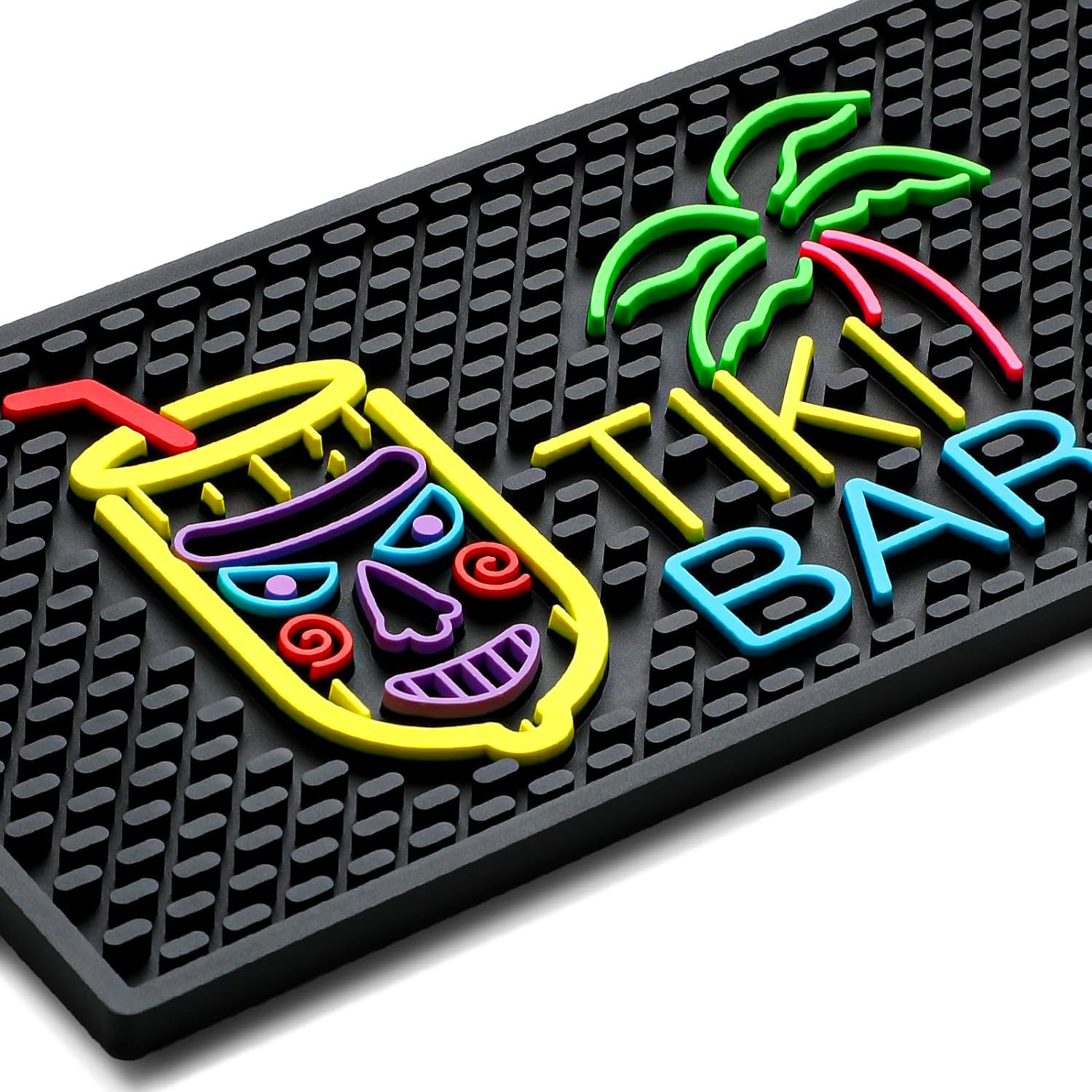Preboun Tiki Bar Mat for Countertop 6 x 12 Inches Thick Rubber Fluorescent Pattern Non Slip Bar Mat Entertaining and Vibrant Hom