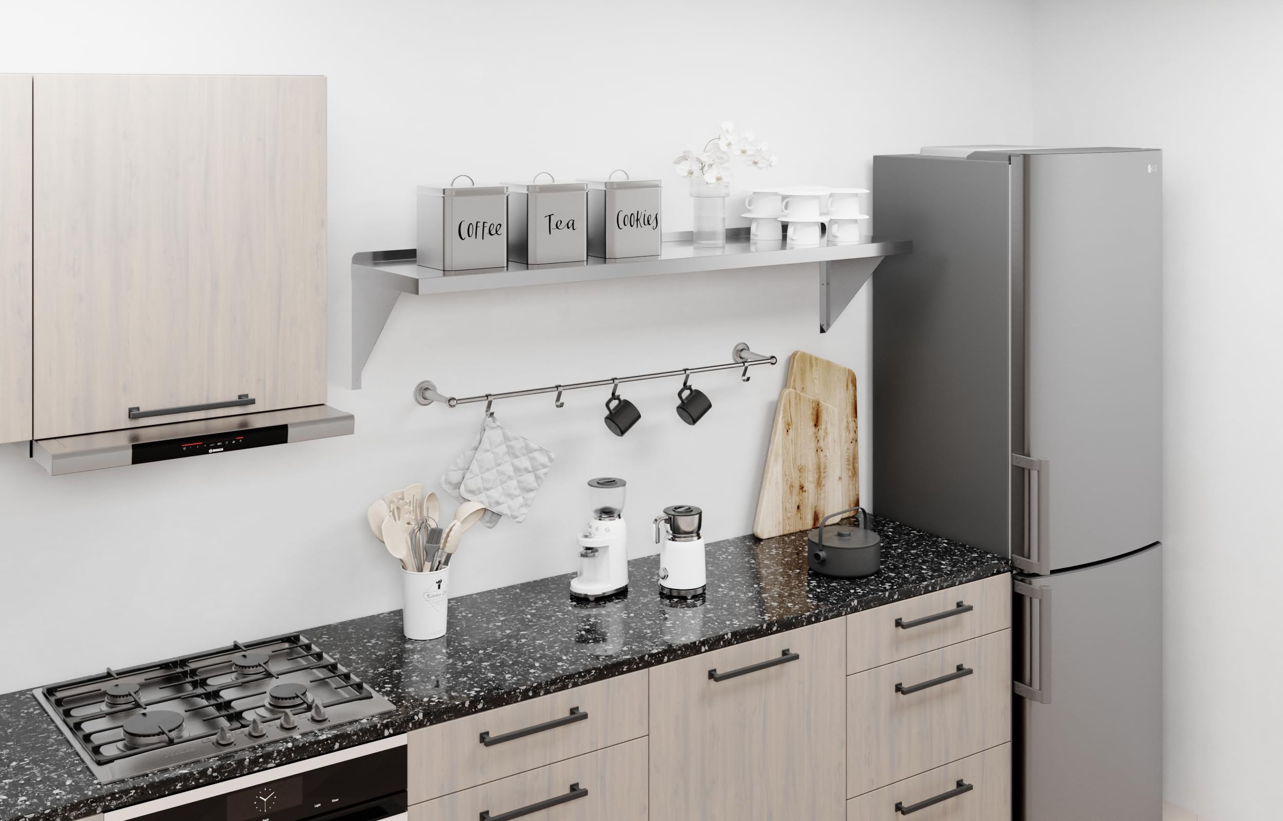 Amgood 14'' Width X 60'' Length | Stainless Steel Wall Shelf | Square Edge | Metal Shelving | Heavy Duty | Commercial Grade | Wa