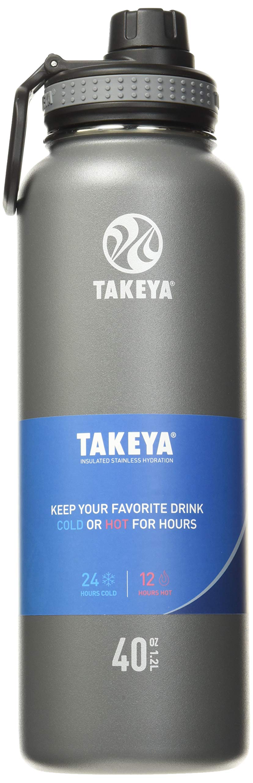 Takeya Originals 40 Oz Vacuum Insulated Stainless Steel Water Bottle With Straw Lid, Graphite