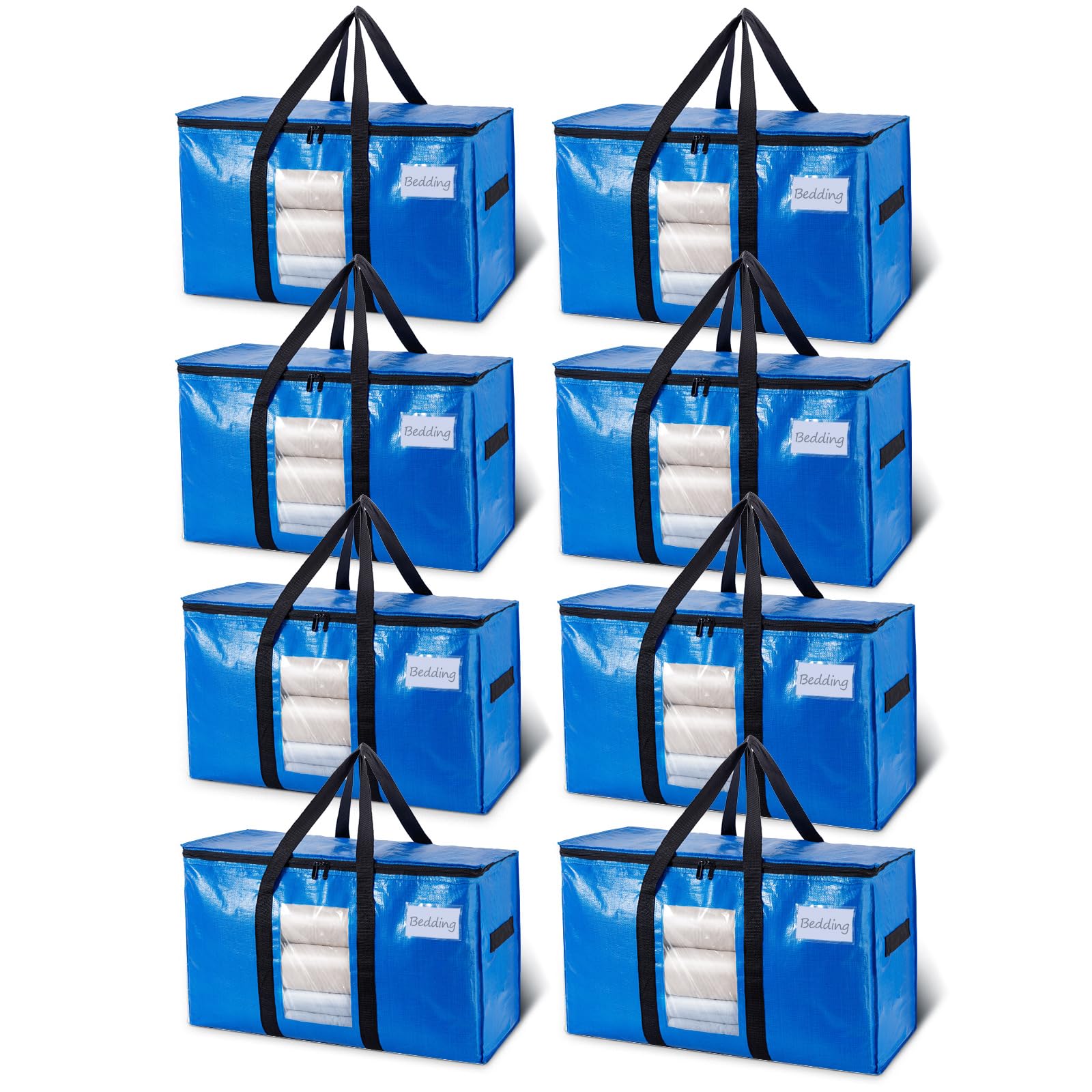 Taili Extra Large Moving Bags, 8 Pack Heavy Duty Totes For Storage With Visible Window, Wrap Around Handles, Storage Bags For Sp