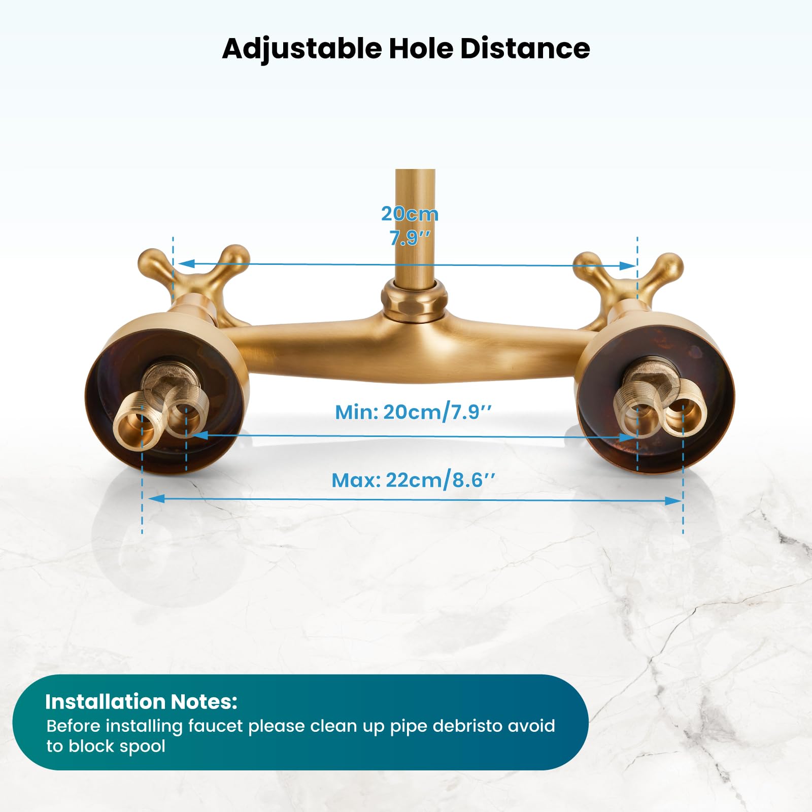 Gotonovo Wall Mount Faucet 8 Inch Center Antique Brass Kitchen Sink Taps 2 Cross Knobs Handle Victorian Commercial With 9 Inch S