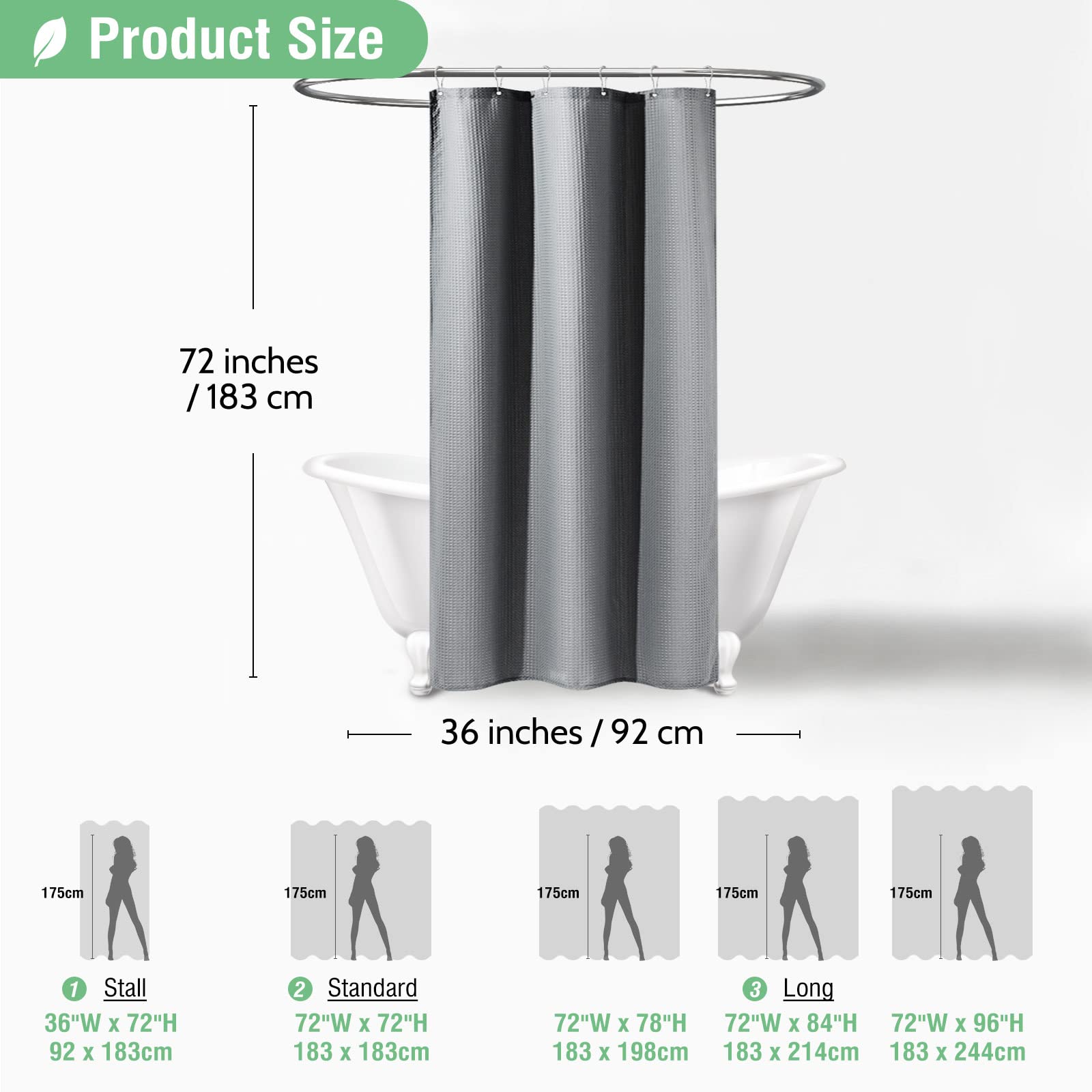 Dynamene Stall Fabric Shower Curtain - 36X72 Waffle Weave Heavy Duty Cloth Shower Curtains For Bathroom, Neutral Weighted Hotel