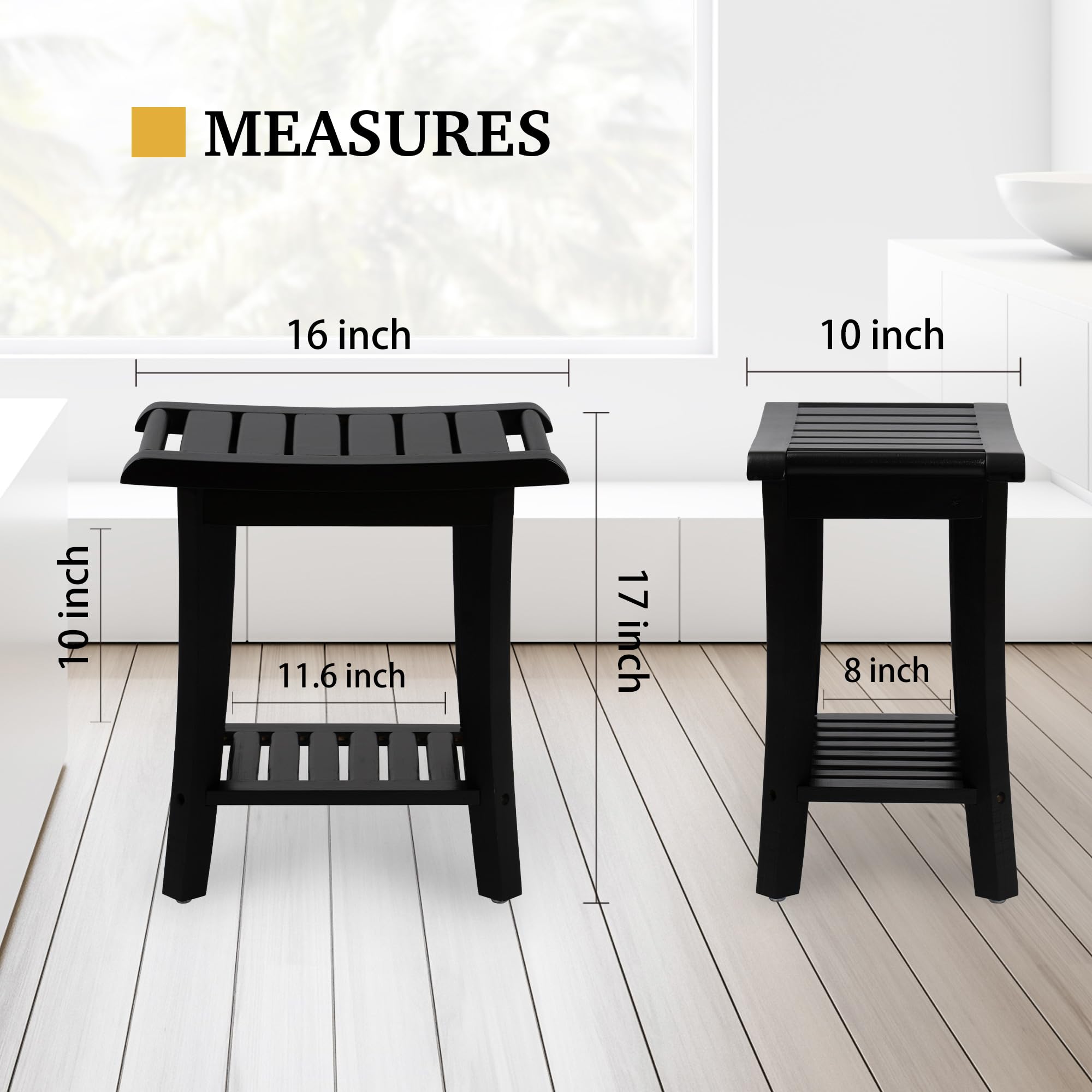 Bamboo Shower Bench Inside Shower Stool With Storage Shelf, Spa Bath Chair For Bathroom, Seat Or Organizer For Living Room, Bedr