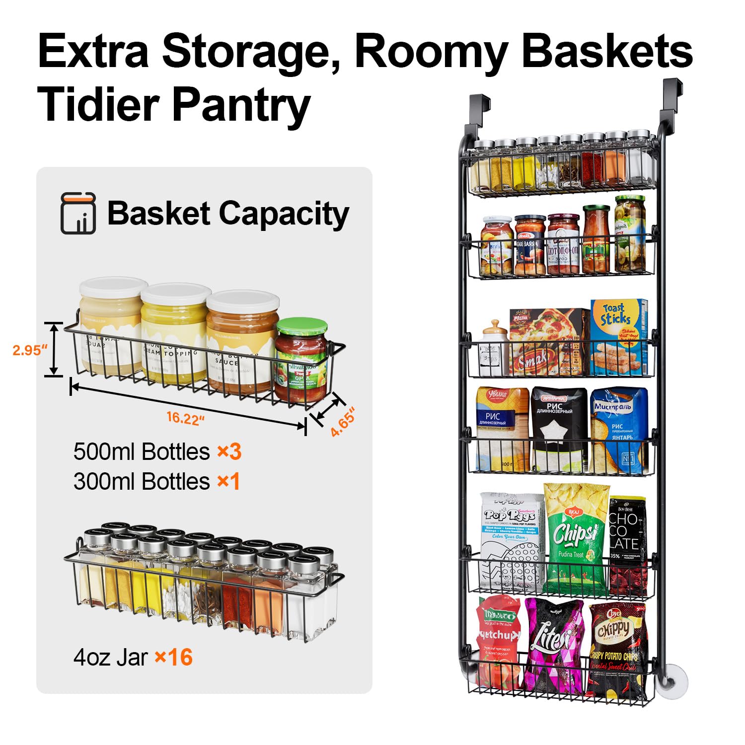 Delamu Over the Door Pantry Organizer, Metal Pantry Organizers and Storage, 6-Tier Over the Door Organizer, Pantry Door Organize