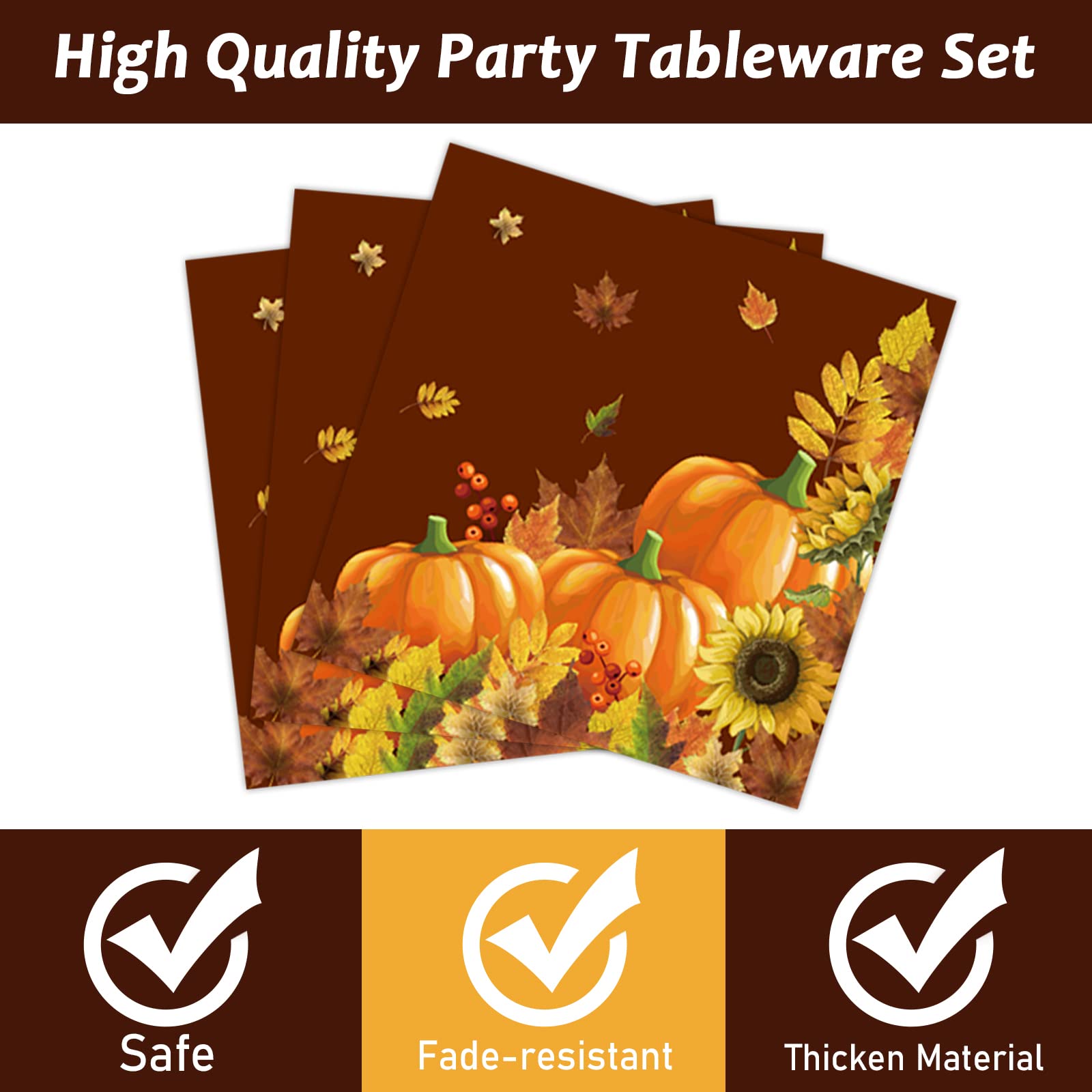 96 Pcs Fall Party Paper Plate and Napkins Supplies Thanksgiving Fall Pumpkin & Sunflower Dessert Plates Thanksgiving Disposable
