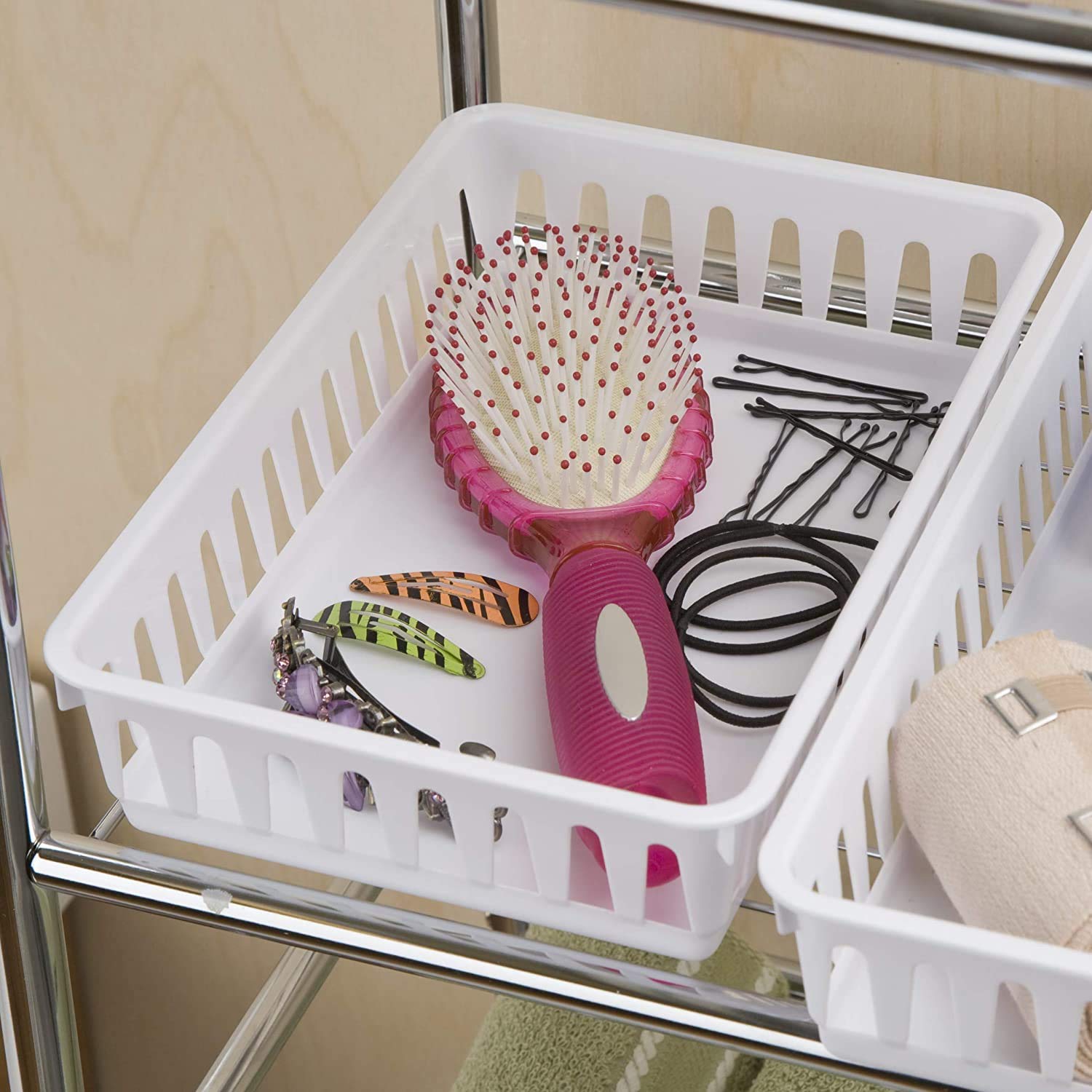 Tribello Plastic Bin Baskets For Organizing, White Storage Tray, Rectangle 9 X 6 X 2 - Pack Of 4 - Made In Usa