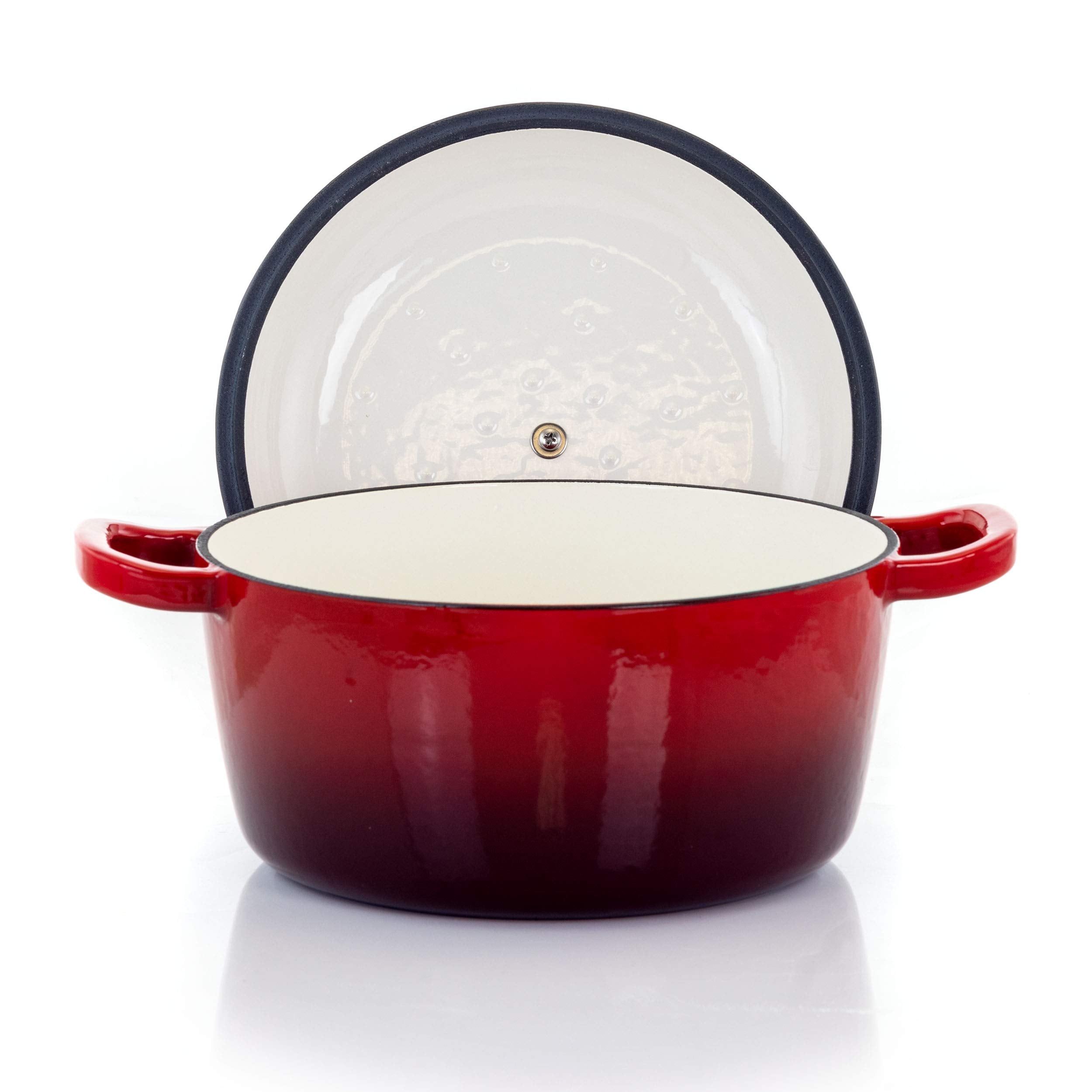 Megachef Round Enamel Cast Iron Casserole With Lid, 5 Quart, Red