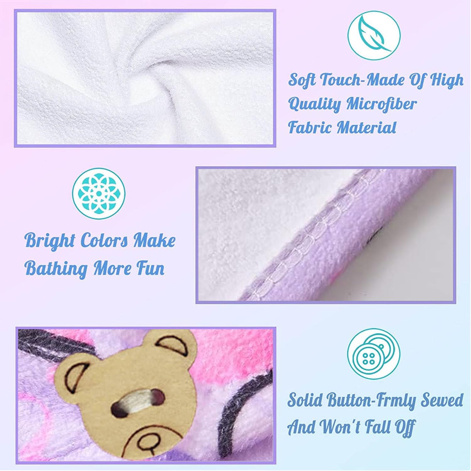WUBAYI 2Pack Hair Drying Towels-Microfibre Hair Towels-Quick Drying Hair Towels-Uper Absorbent Hair Towel with Button. Designed