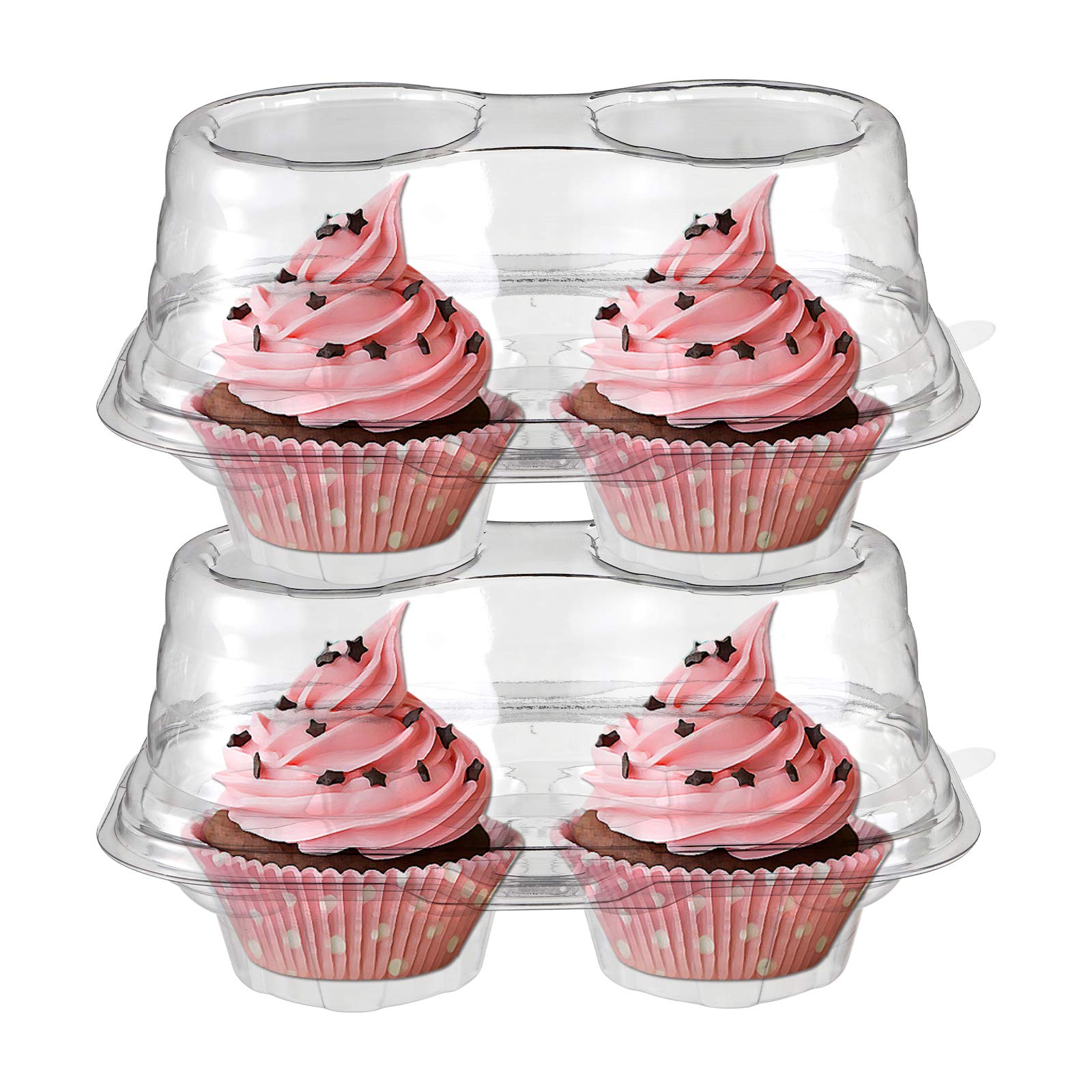 Bekith 60 Count 2-Compartment Plastic Cupcake Containers Disposable With Connected Airtight Lid, Clear Stackable Deep Dome Cupca