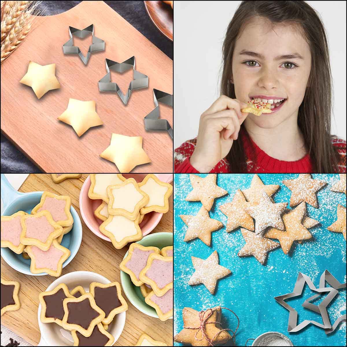 6 Pieces Star Cookie Cutters Set Stainless Steel Five-Pointed Star Cutter Star Shaped Cookie Cutter Biscuit Molds Fondant Cake C