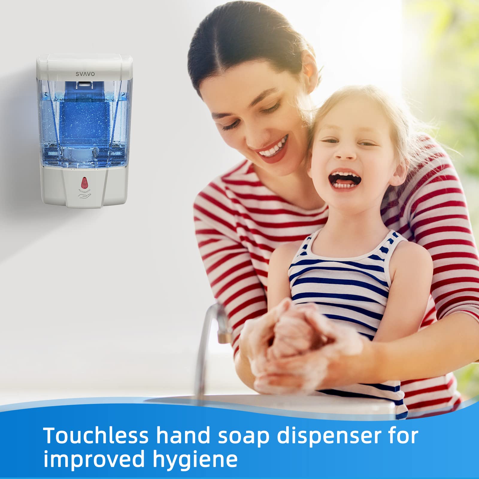 SVAVO Automatic Hand Sanitizer Dispenser  21oz/600ml Touchless Soap Dispenser Wall Mounted  Touch-Free Liquid soap Dispenser Sensor Soap Dispenser for Kitchen Hotel Restaurant Bathroom Gray