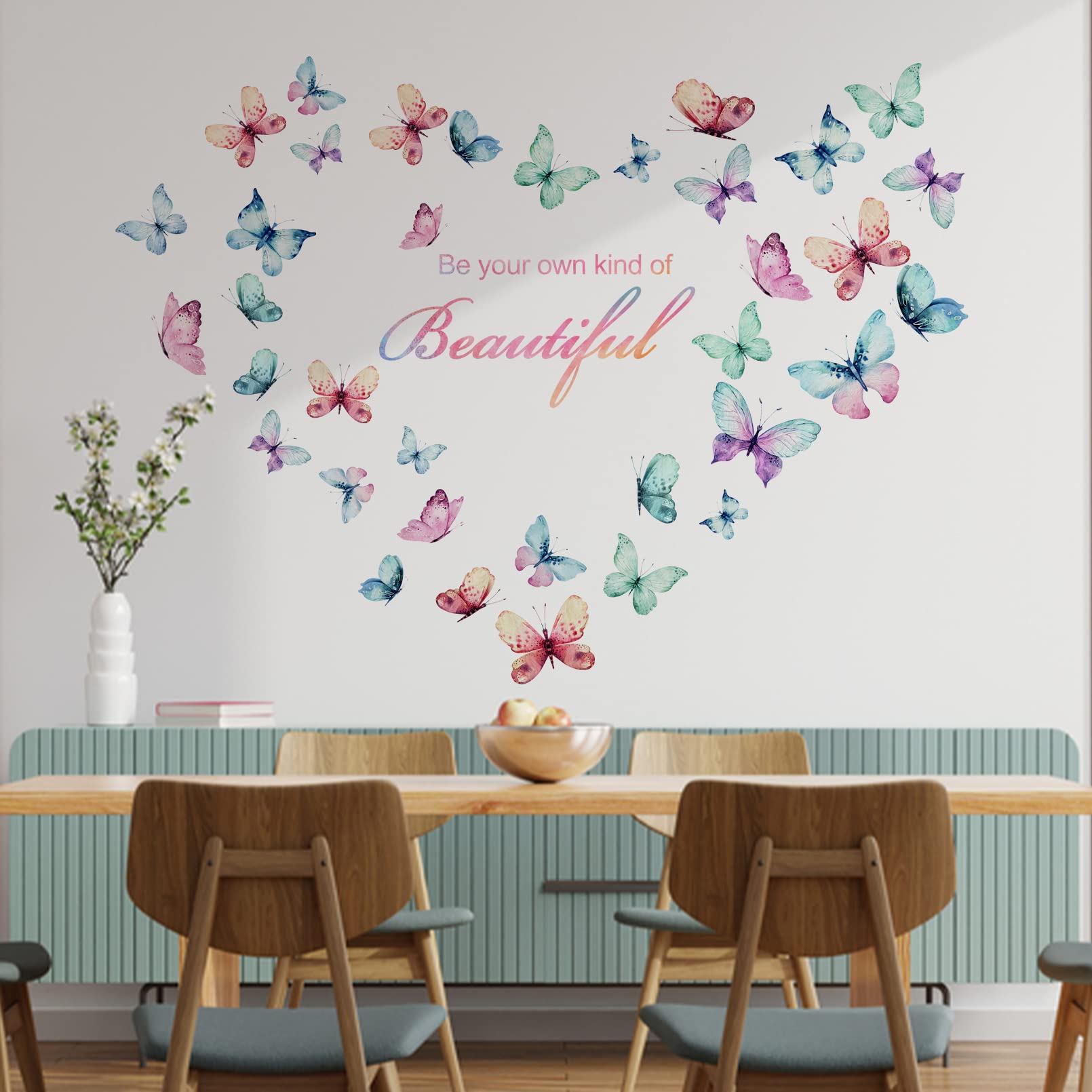 Mfault Girls Butterfly Be Your Own Kind Of Beautiful Inspirational Quote Wall Decal Sticker, Watercolor Positive Saying Decorati