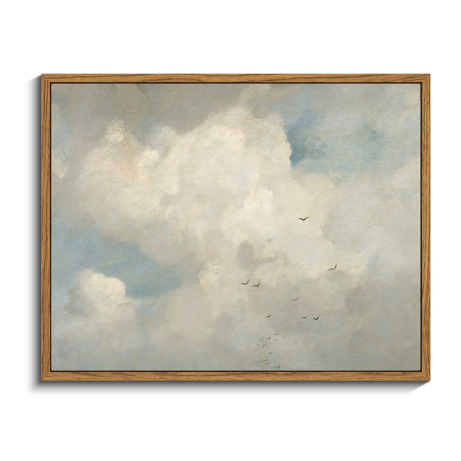 Insimsea Framed Canvas Wall Art Vintage Decor, Home Decor Classical Oil Paintings Sky Cloud Bird Canvas Prints, Vintage Landscap