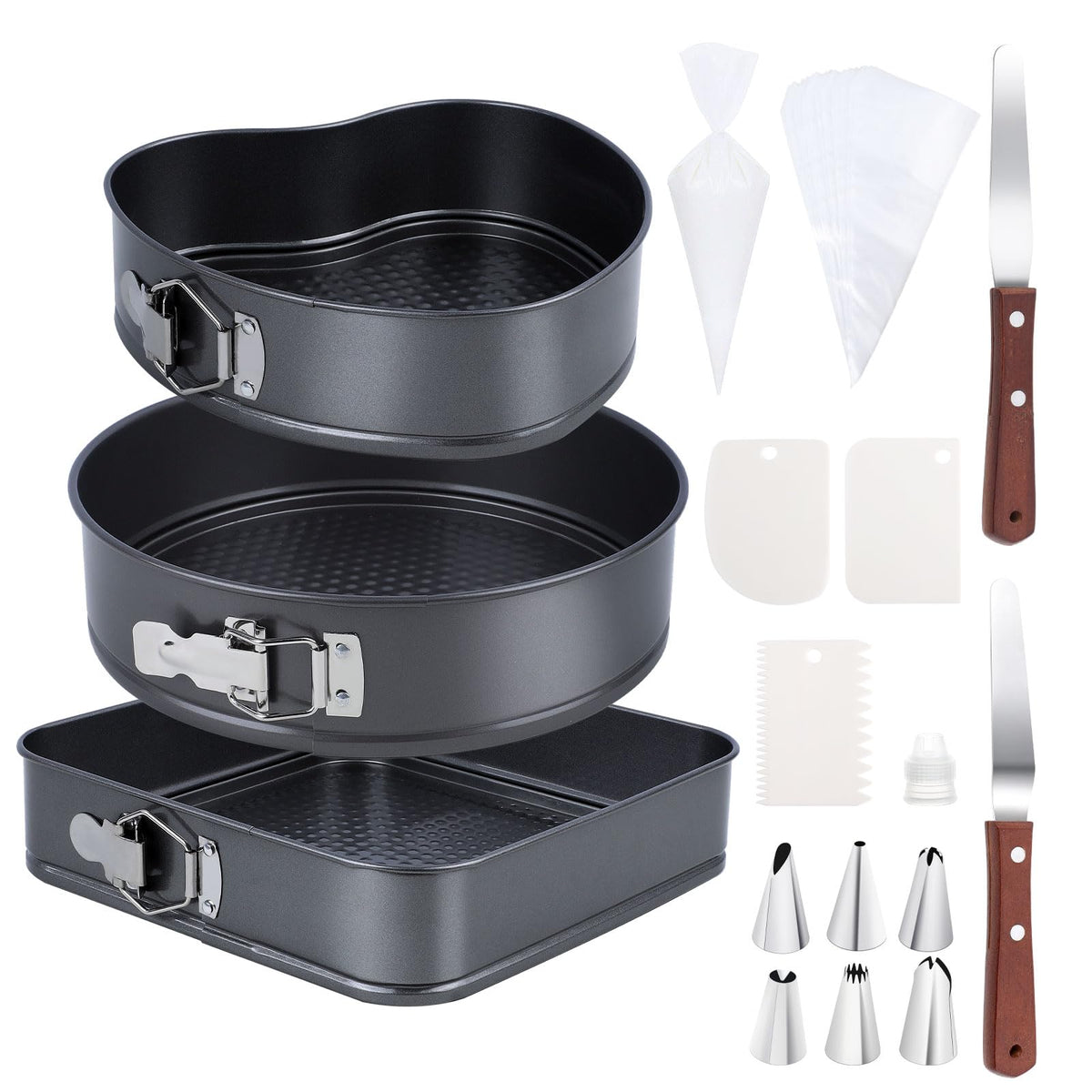 115 Pcs Heart Shaped Cake Pans Springform Pans Set Cheesecake Pan With Removable Base Circular Square Nonstick And Leak Proof Sp