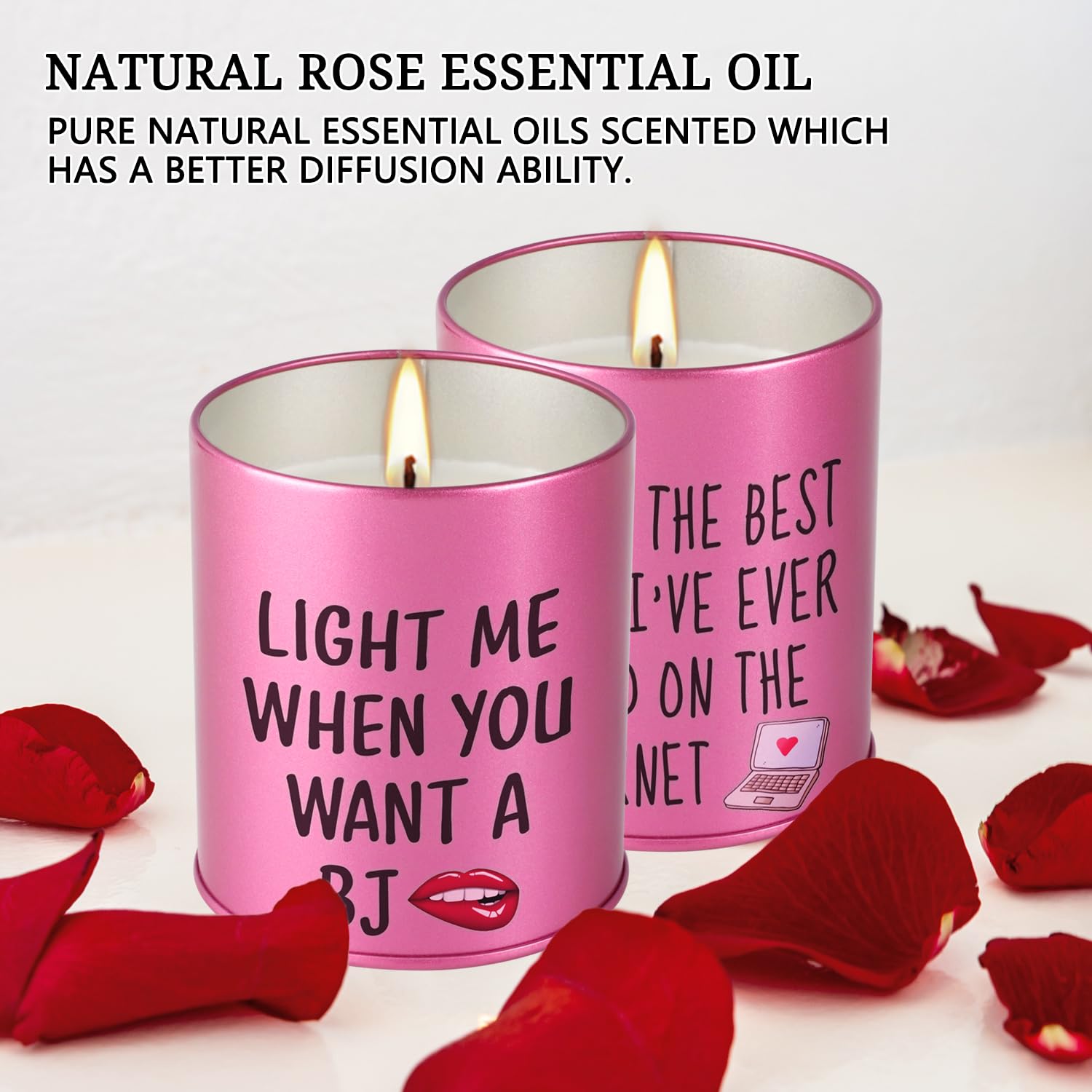Scented Candle, 9oz Rose Scented Candles for Him, Her, Couple Valentines Day Gifts, 2 Pack