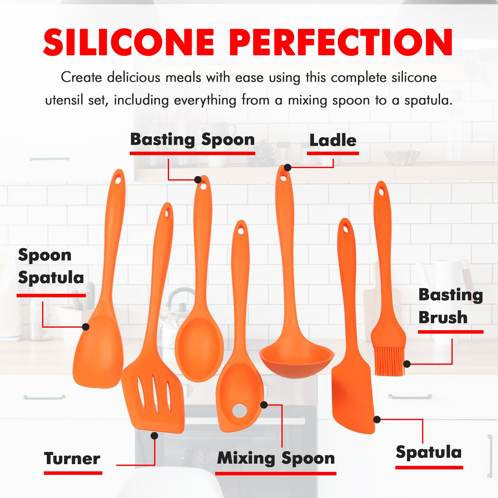 Chef Craft Premium Silicone Kitchen Tool And Utensil, 7 Piece Set, Orange