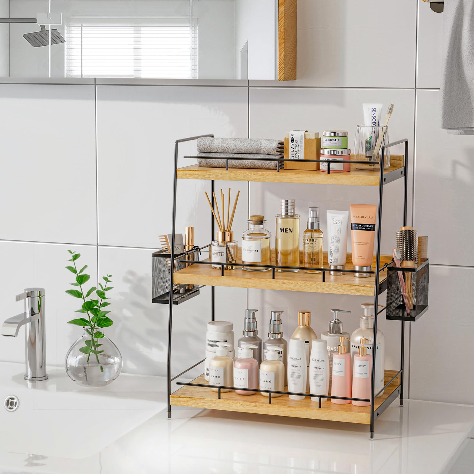 Bathroom Organizer Countertop, 3 Tier Bathroom Counter Organizer With Basket For Skin Care Organizer, Bathroom,Kitchen, Vanity O