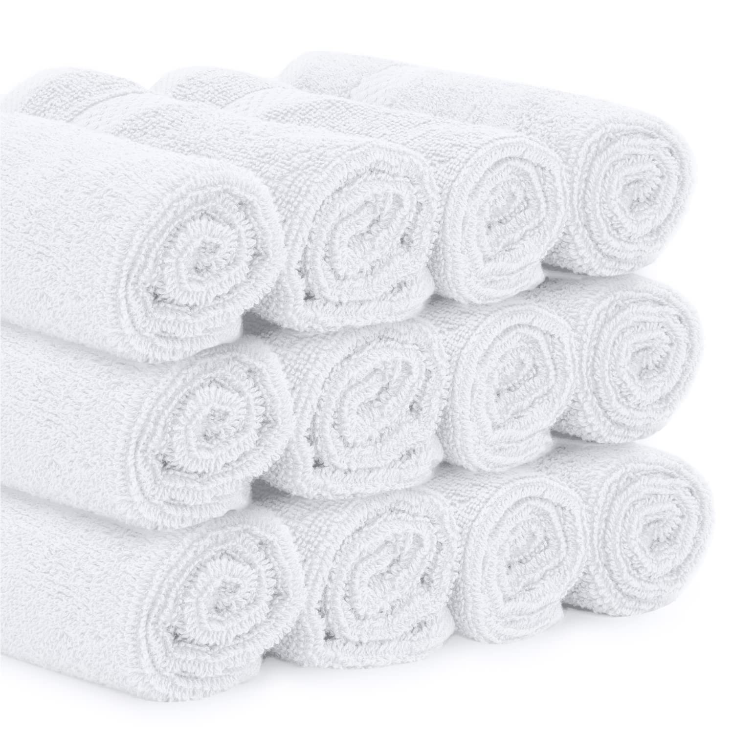 Whiteclassic Luxury Cotton Washcloths - Large Hotel Spa Bathroom Face Towel | 12 Pack | White