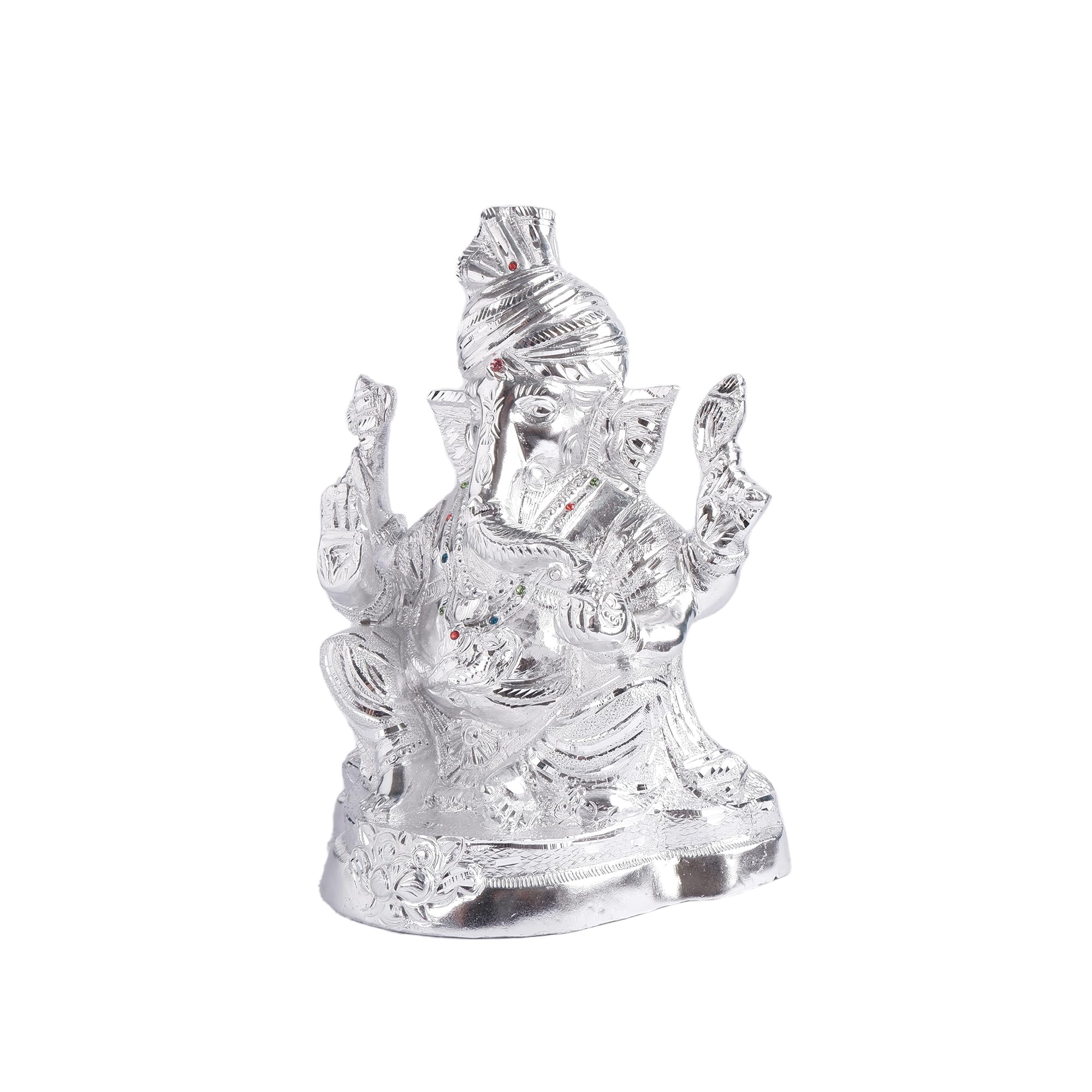 Shoppingrox Pagdi Ganesh God Idol | White Metal | Silver Colour - 29Cm