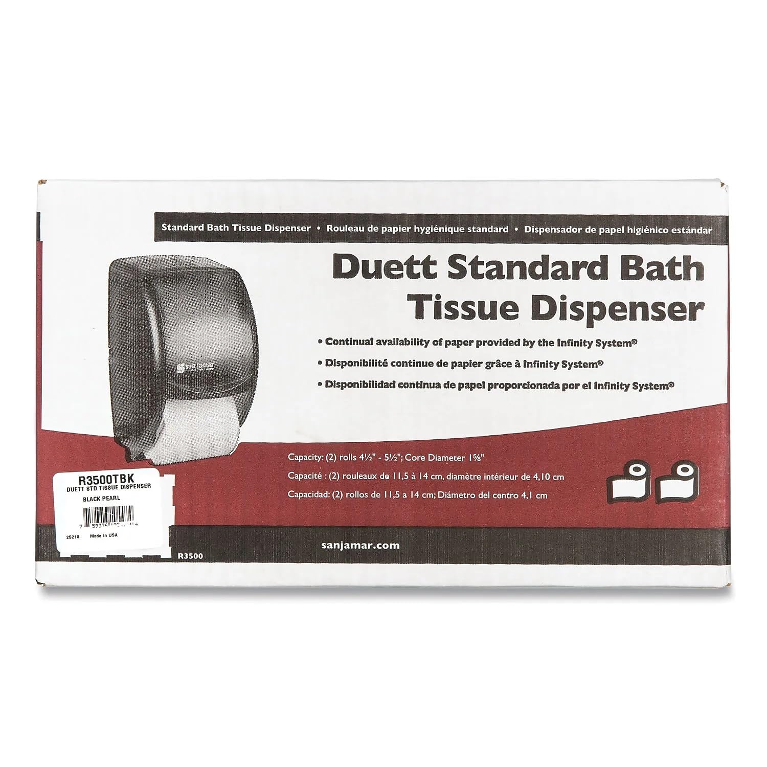 San Jamar R3500Tbk Duett Standard Bath Tissue Dispenser 2 Roll 7 1/2W X 7D X 12 3/4H Black Pearl (Sjmr3500Tbk)