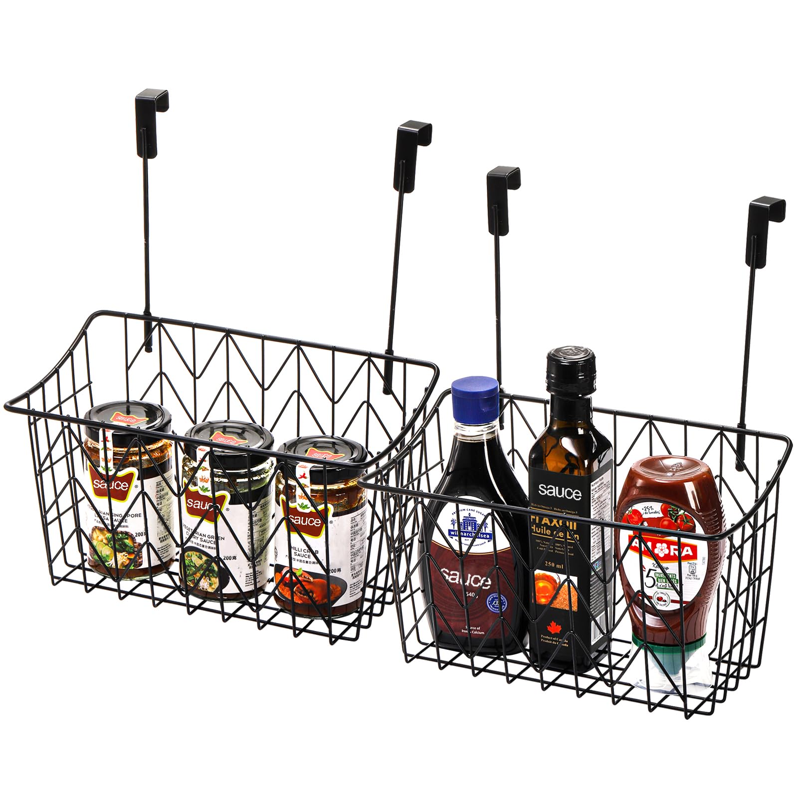 Avla 2 Pack Over The Cabinet Door Organizer, Grid Storage Baskets With Hooks, Metal Wall Hanging Basket Holder Rack, Wire Kitche