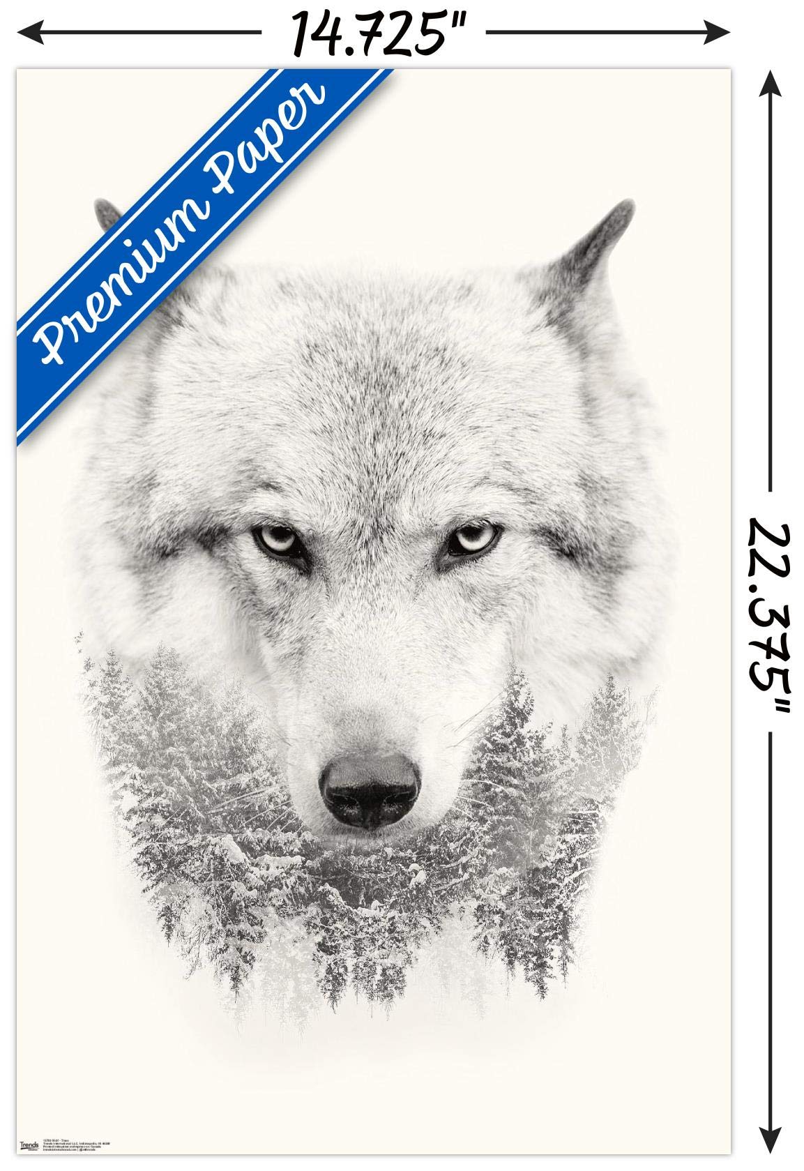 Trends International Wolf - Trees Wall Poster, 14.725'' X 22.375'', Premium Poster & Mount Bundle