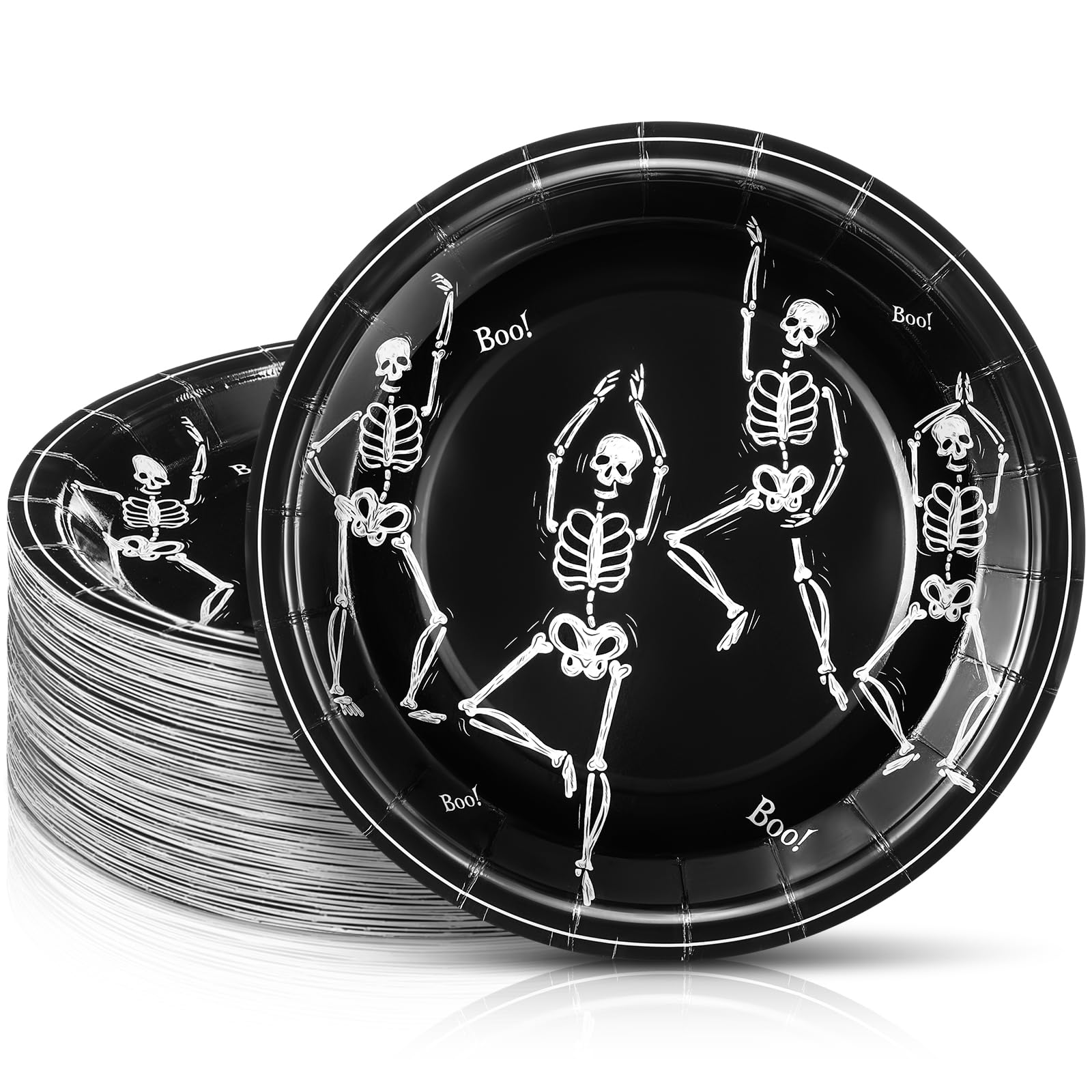 FillTouch 100 Pcs Halloween Skeleton Paper Plates 7 Inch Disposable Cake Dessert Dinner Plates for Mexican Independence Day Fies
