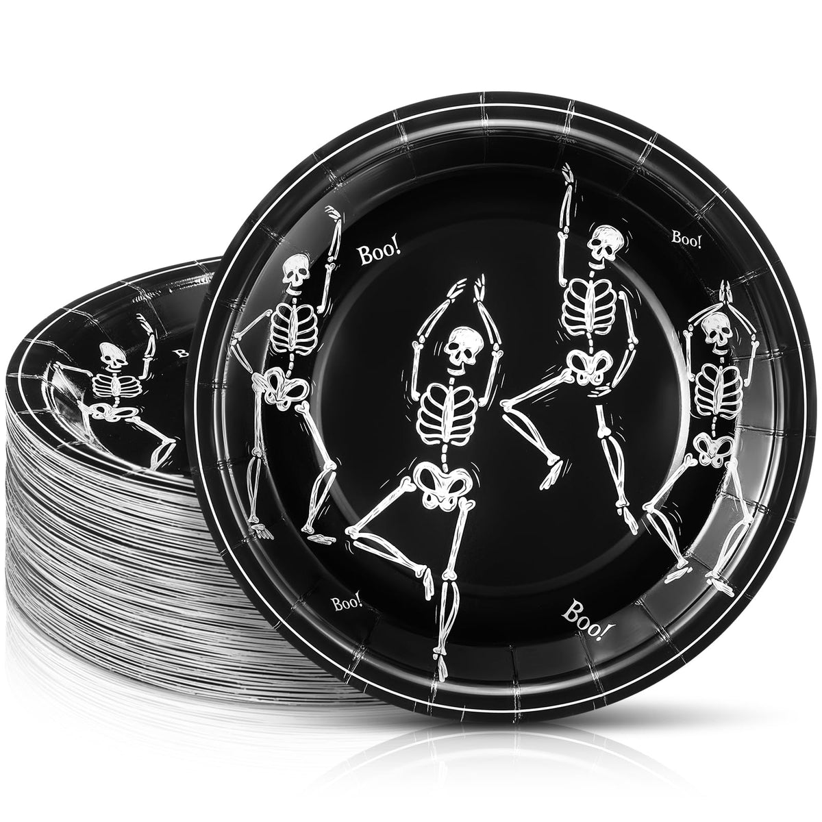 FillTouch 100 Pcs Halloween Skeleton Paper Plates 7 Inch Disposable Ca ...