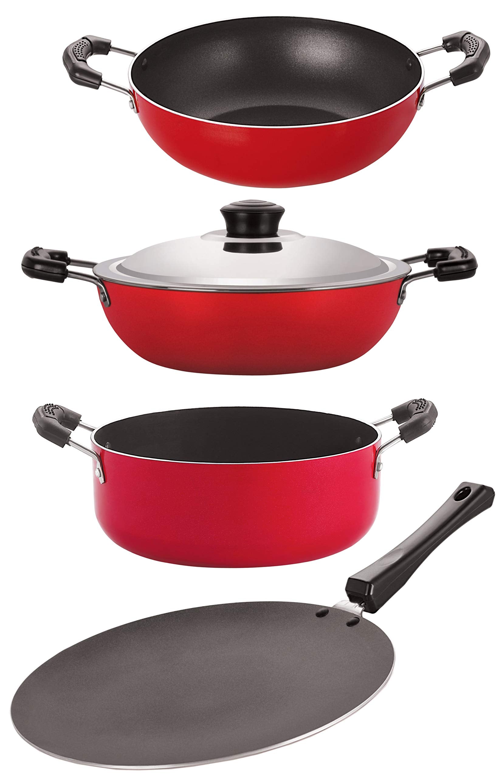 Nirlon NonStick Coated Aluminium Pfoa Free Kitchenware Essential Combo Set, Ct12_Kd12_Dkd(M)_Cs24