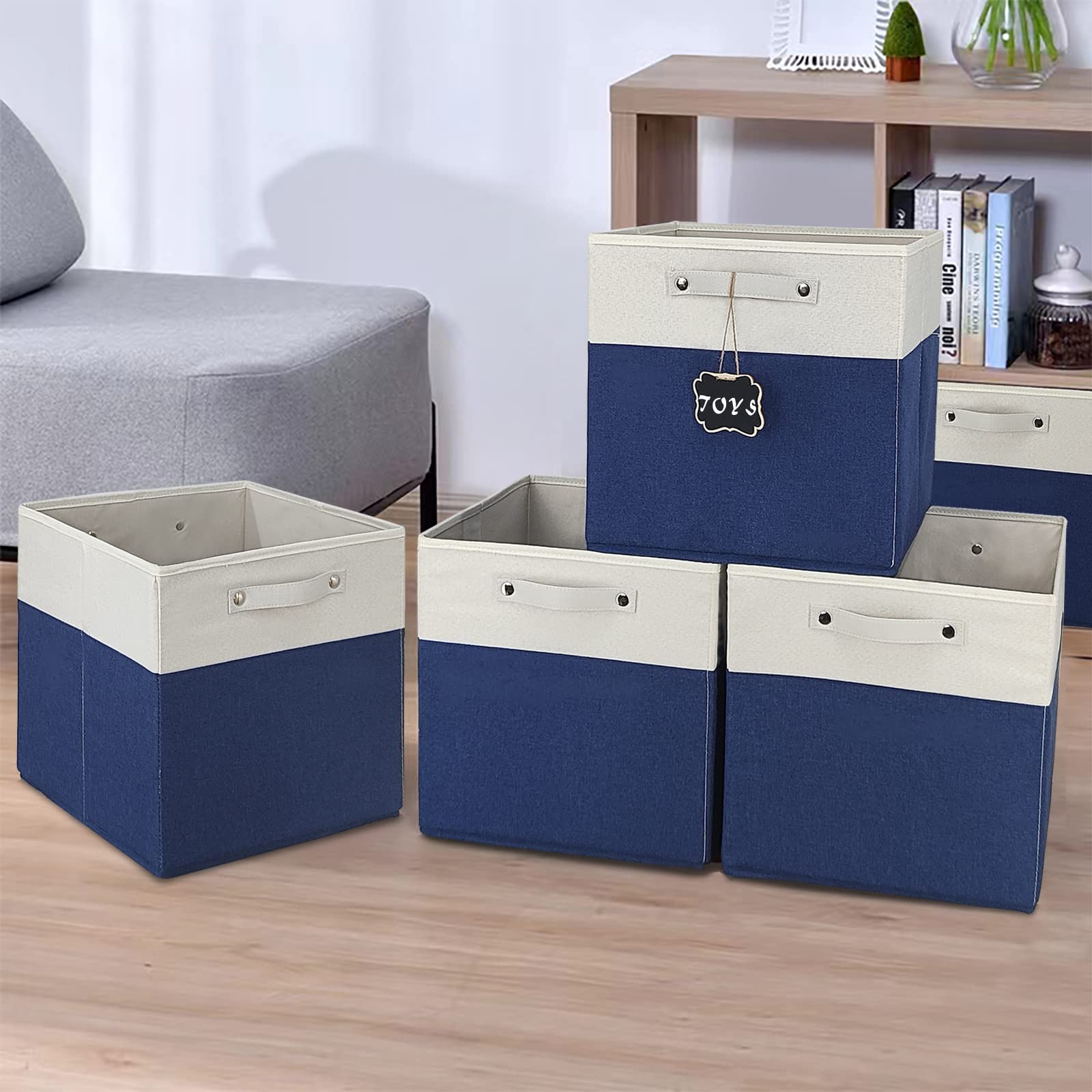 11 X 11 Storage Cubes,Set Of 4 Collapsible Fabric Storage Cubes With Labels,Linen Cube Storage Organizer Bins Kallax Storage Cub