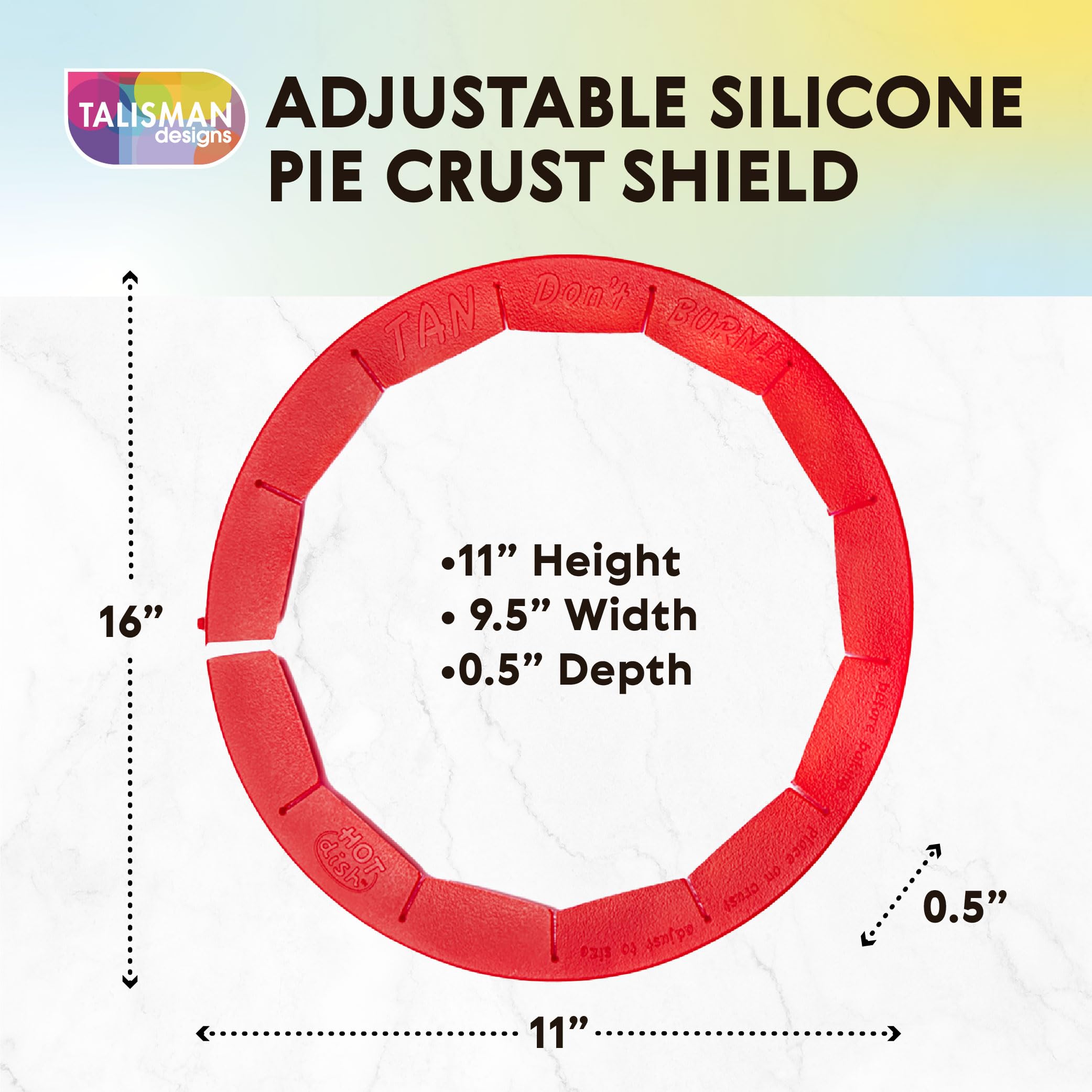 Talisman Designs Baking Pie Crust Shield Protector Cover For Edges Of Pie - 8-Inch To 11.5-Inch Adjustable Silicone Baking Acces